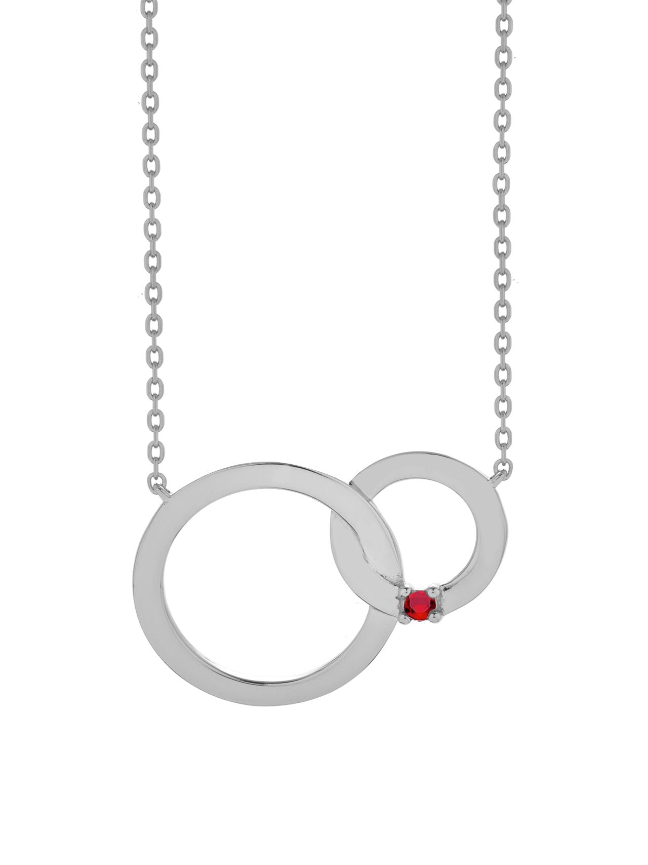  Relativity Silver Interlocking Circles w/ Birthstone Necklace - Red - Bonton