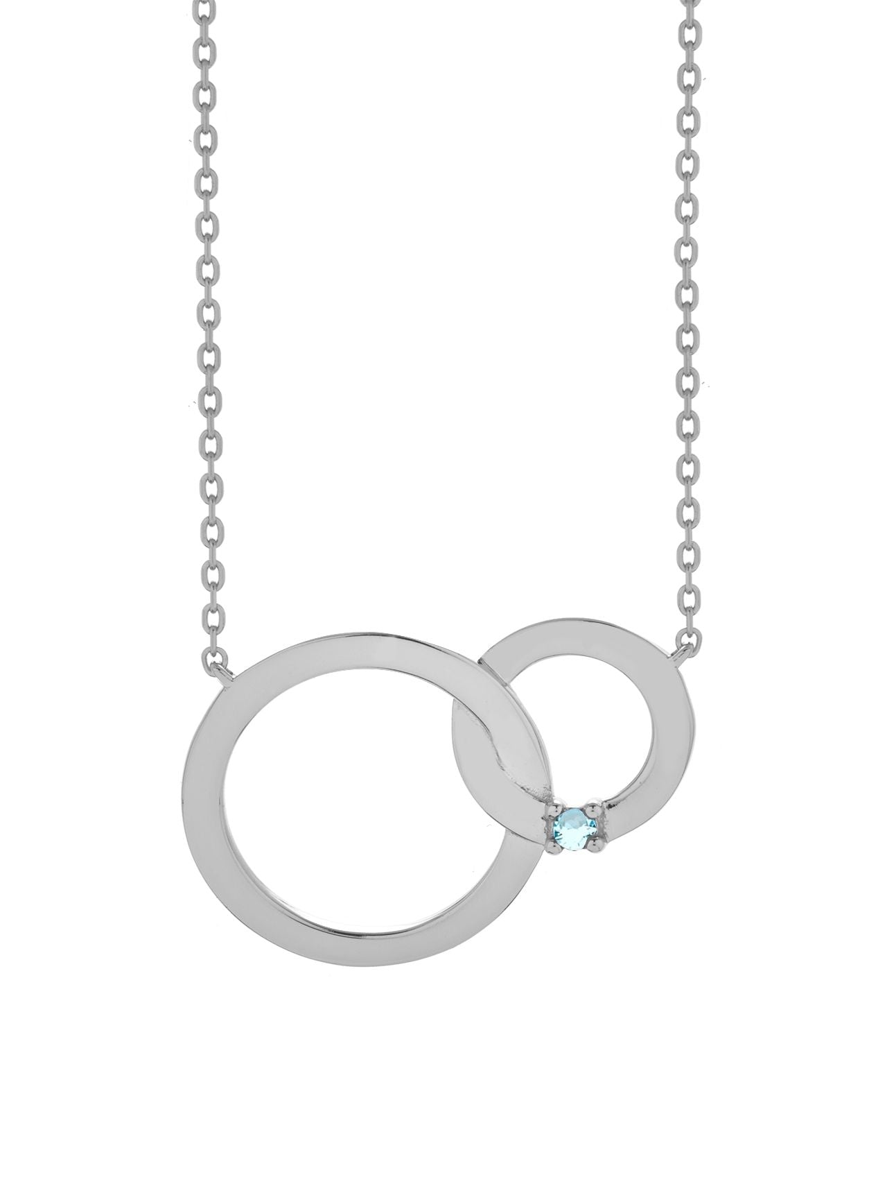  Relativity Silver Interlocking Circles w/ Birthstone Necklace - Light Blue - Bonton