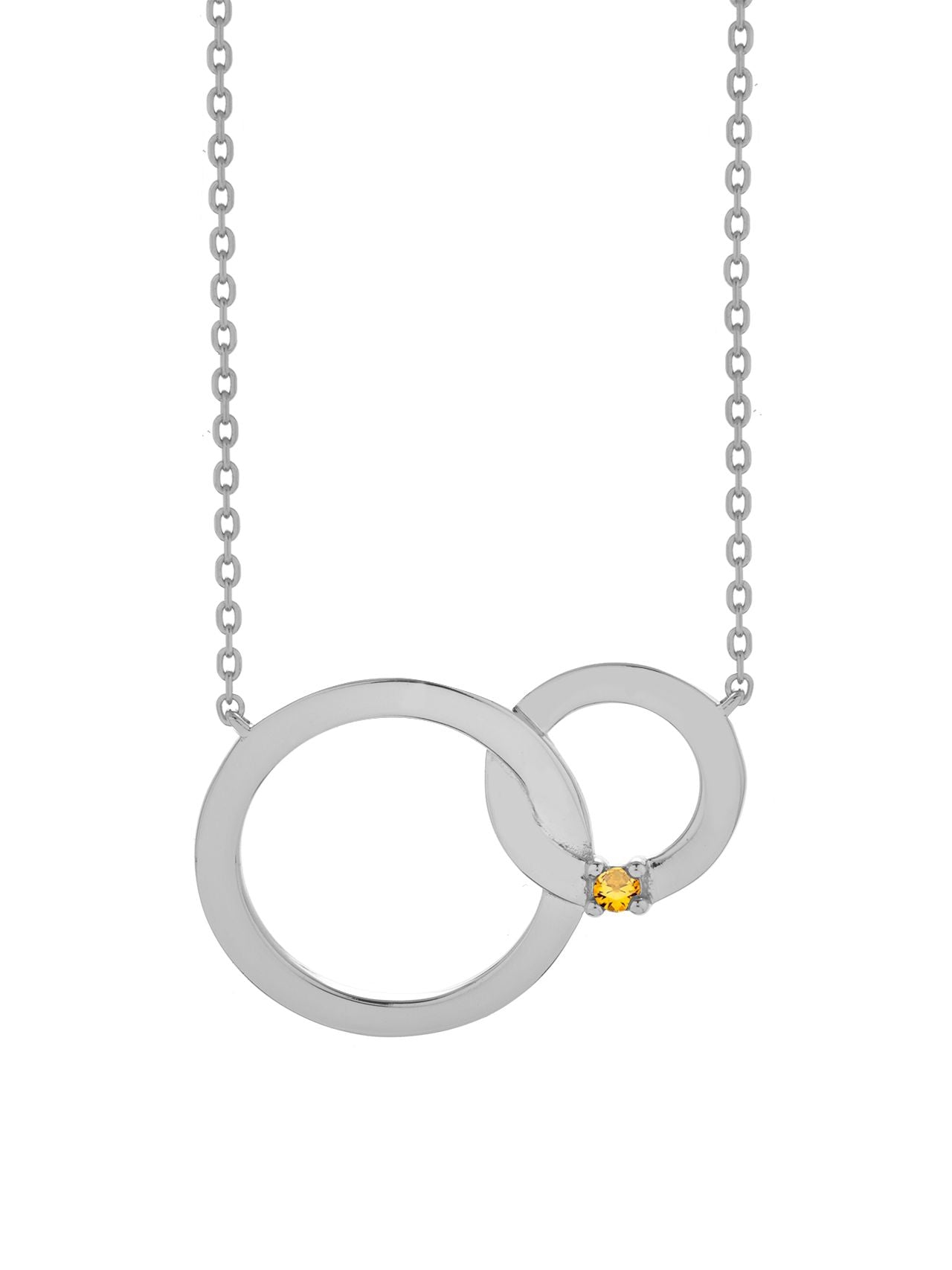  Relativity Silver Interlocking Circles w/ Birthstone Necklace - Yellow - Bonton