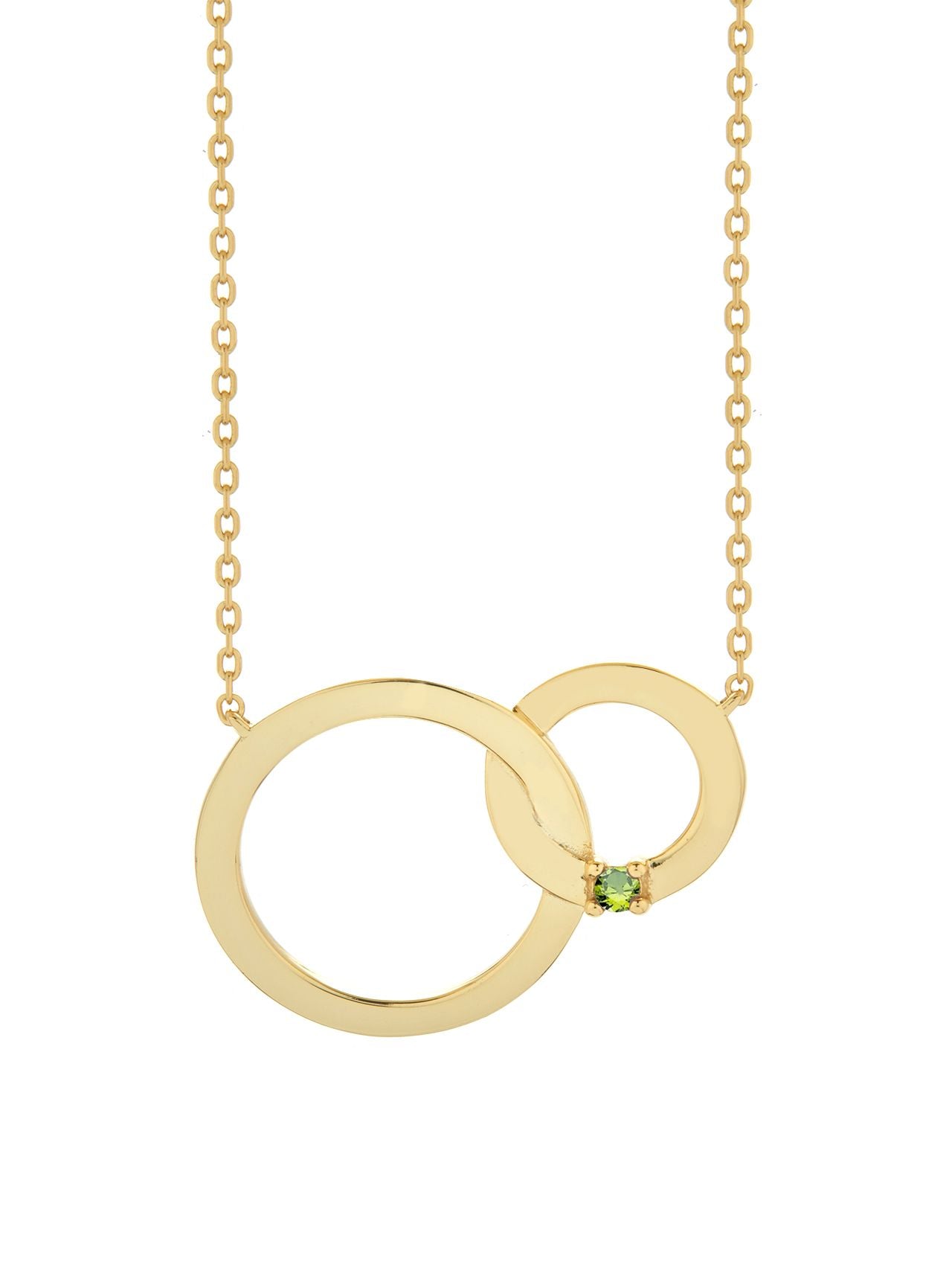  Relativity Gold Plated Entwined Circles w/ Birthstone Necklace - Light Green - Bonton