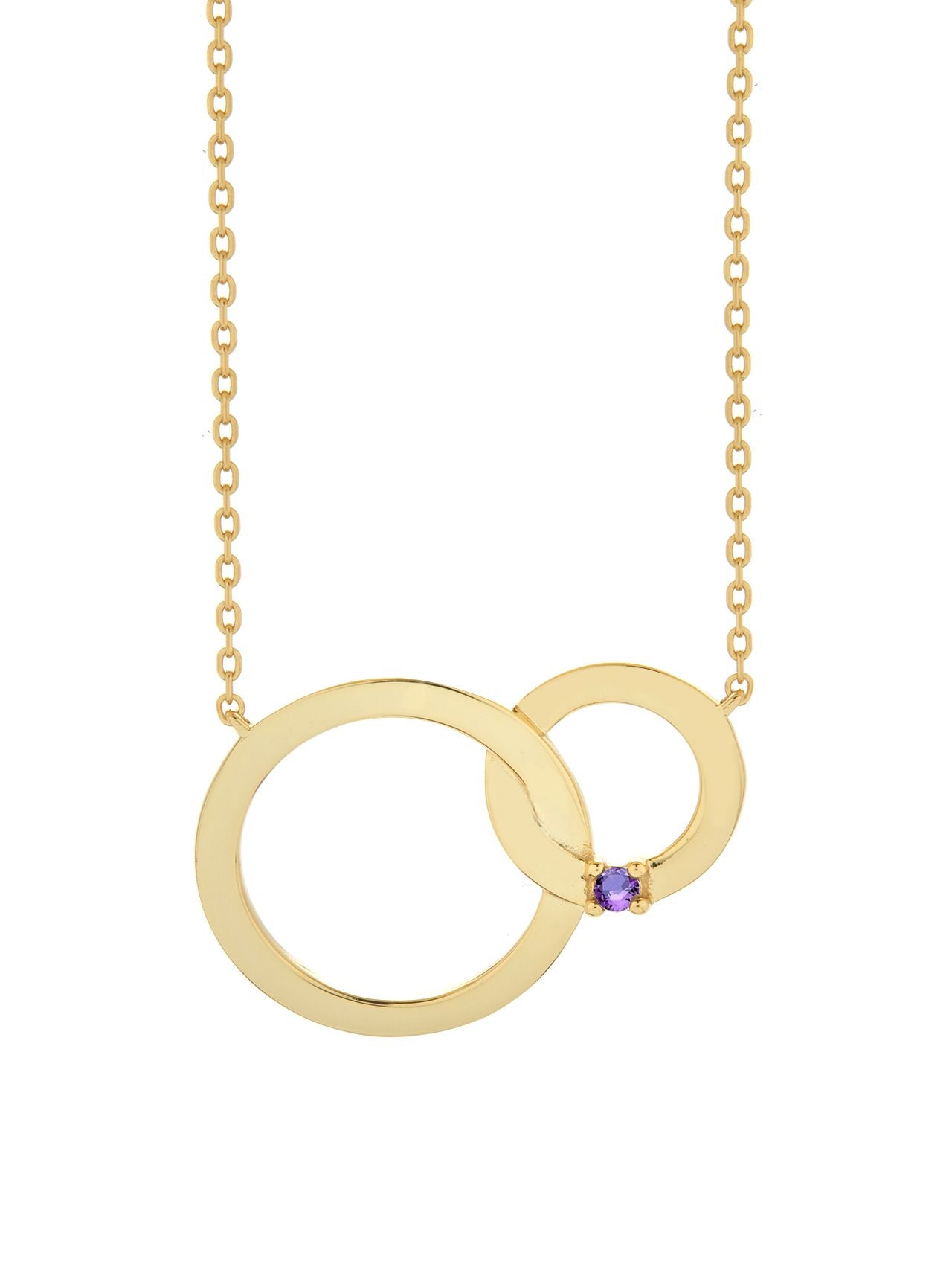  Relativity Gold Plated Entwined Circles w/ Birthstone Necklace - Purple - Bonton