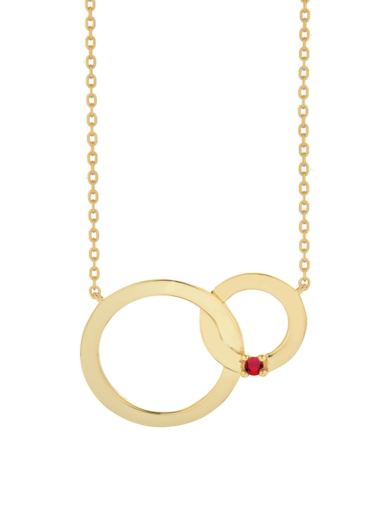  Relativity Gold Plated Entwined Circles w/ Birthstone Necklace - Red - Bonton