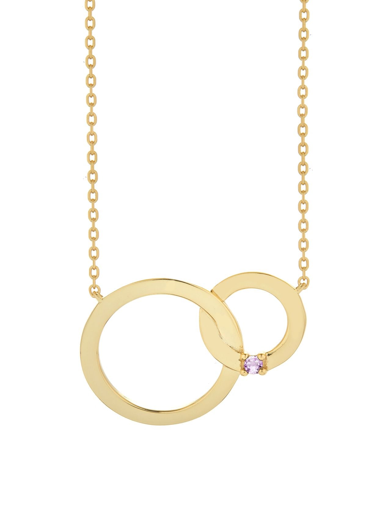  Relativity Gold Plated Entwined Circles w/ Birthstone Necklace - Violet - Bonton