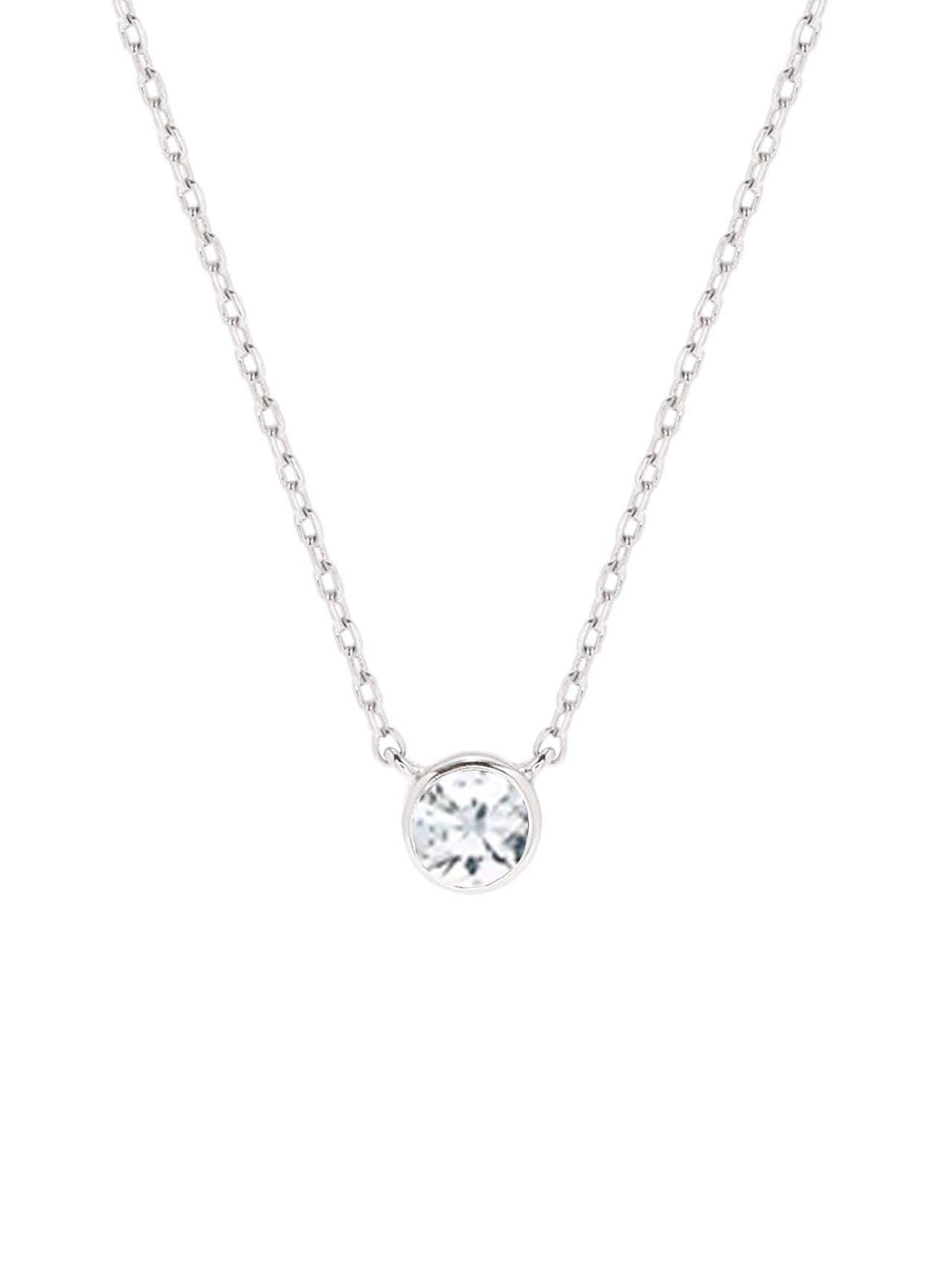  Relativity Silver Bezel Necklace w/ Birthstone - Clear - Bonton