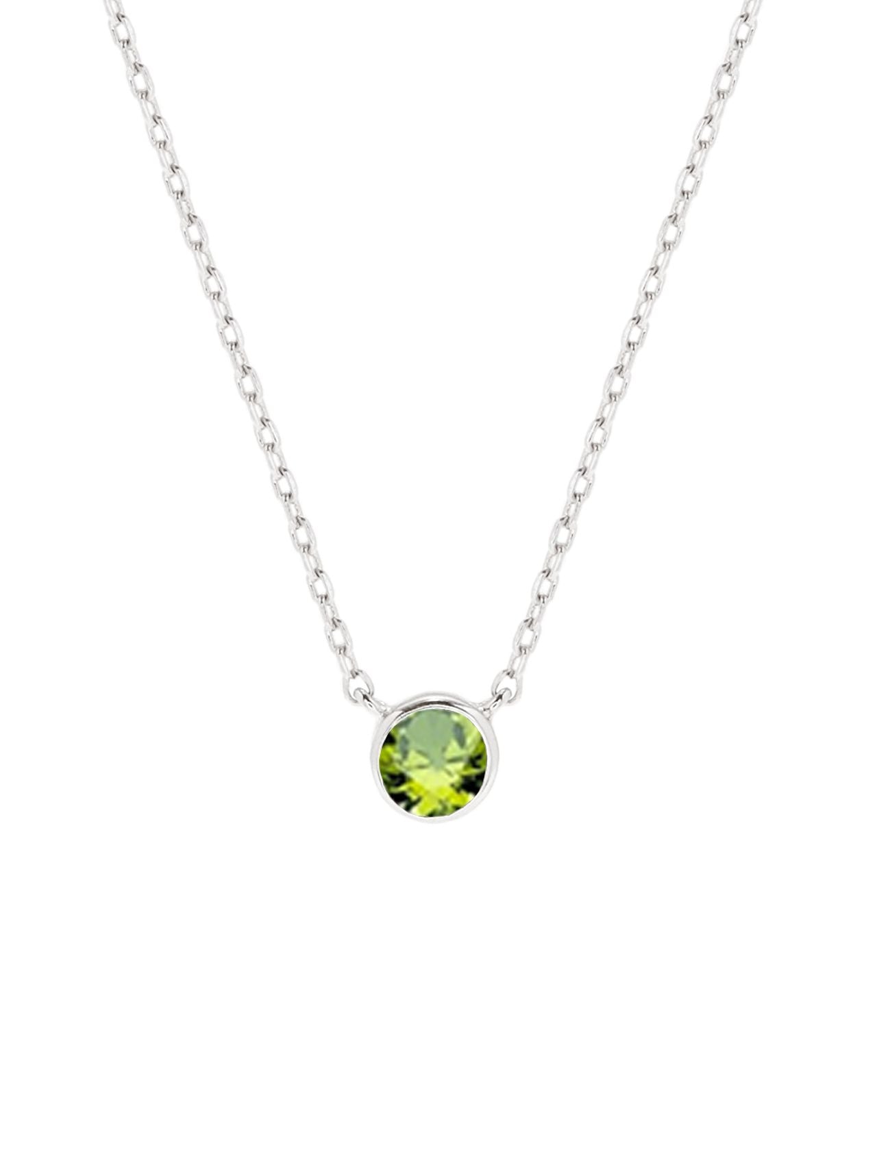  Relativity Silver Bezel Necklace w/ Birthstone - Light Green - Bonton