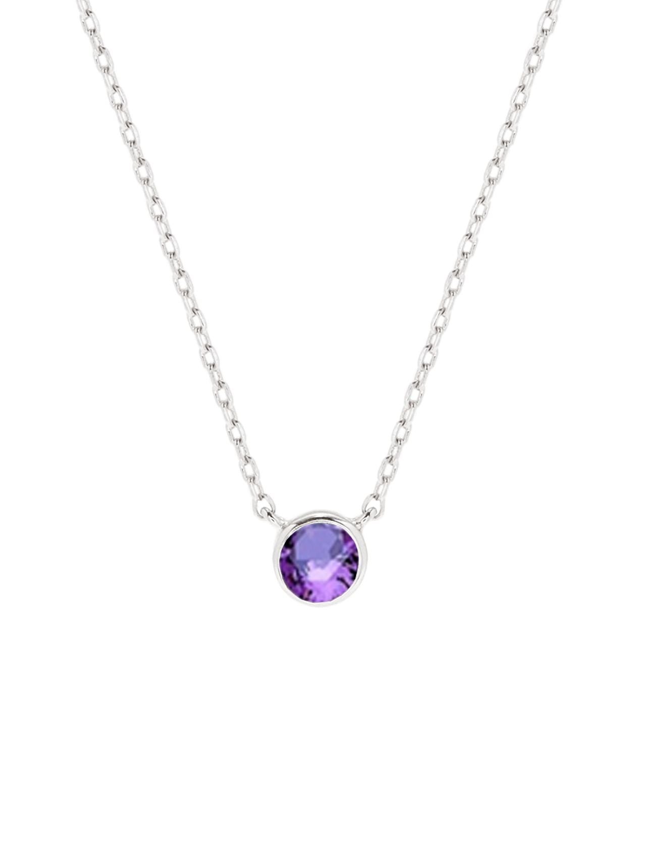  Relativity Silver Bezel Necklace w/ Birthstone - Purple - Bonton