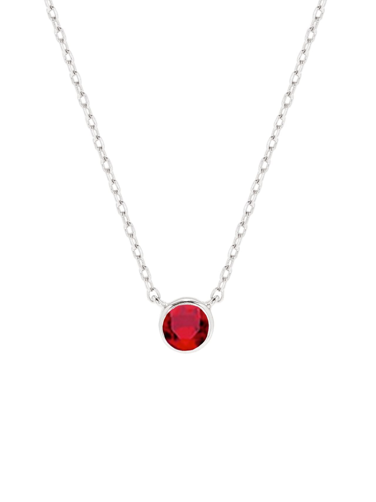  Relativity Silver Bezel Necklace w/ Birthstone - Red - Bonton