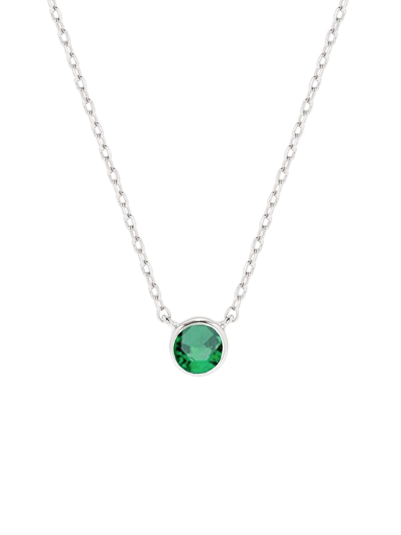  Relativity Silver Bezel Necklace w/ Birthstone - Green - Bonton