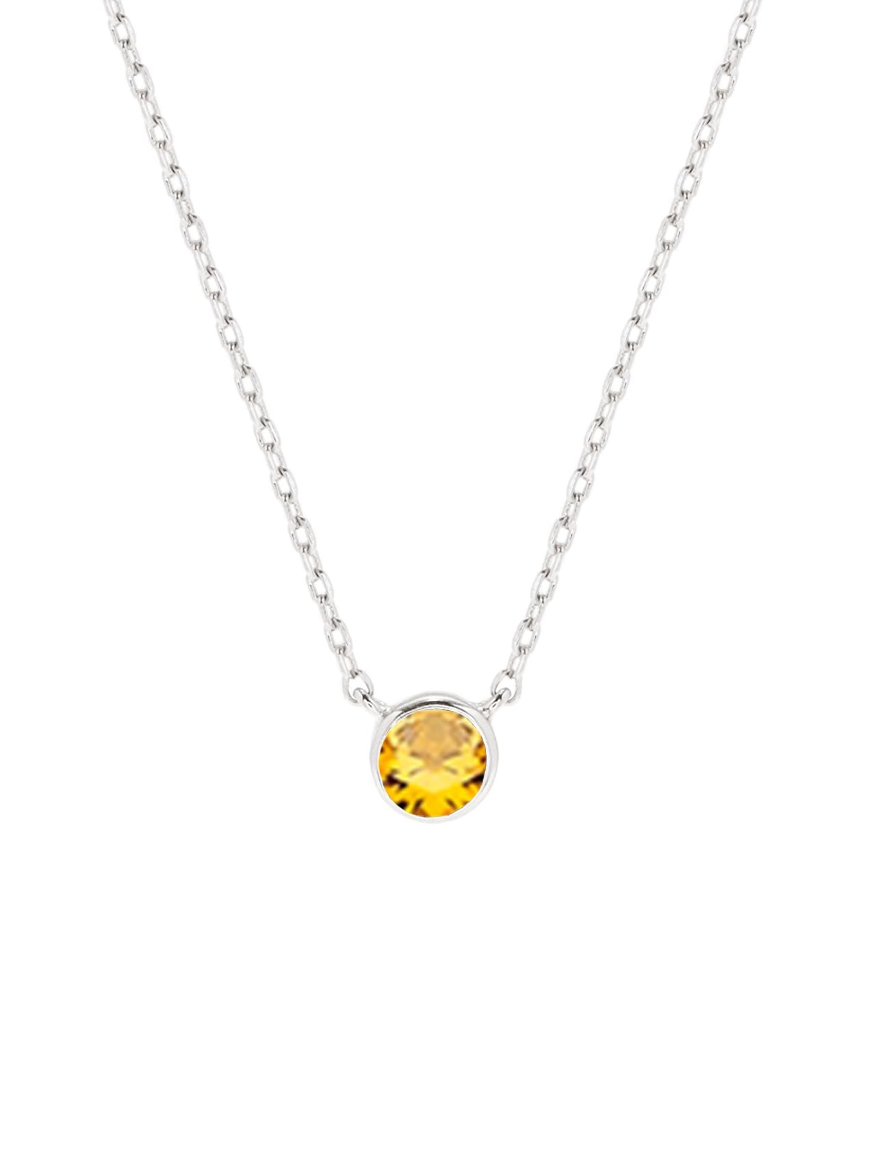  Relativity Silver Bezel Necklace w/ Birthstone - Yellow - Bonton