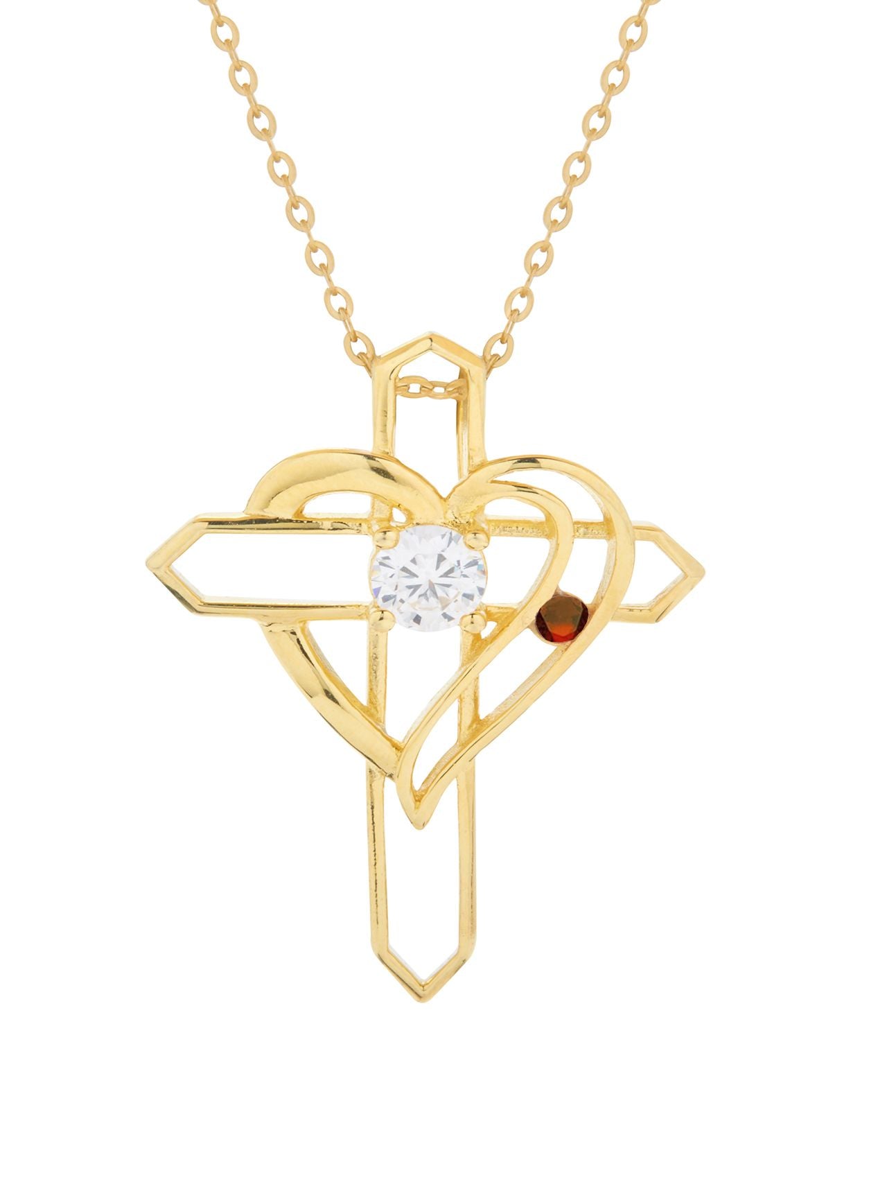  Relativity Gold Plated Heart Cross w/ Birthstone Necklace - Burgundy - Bonton