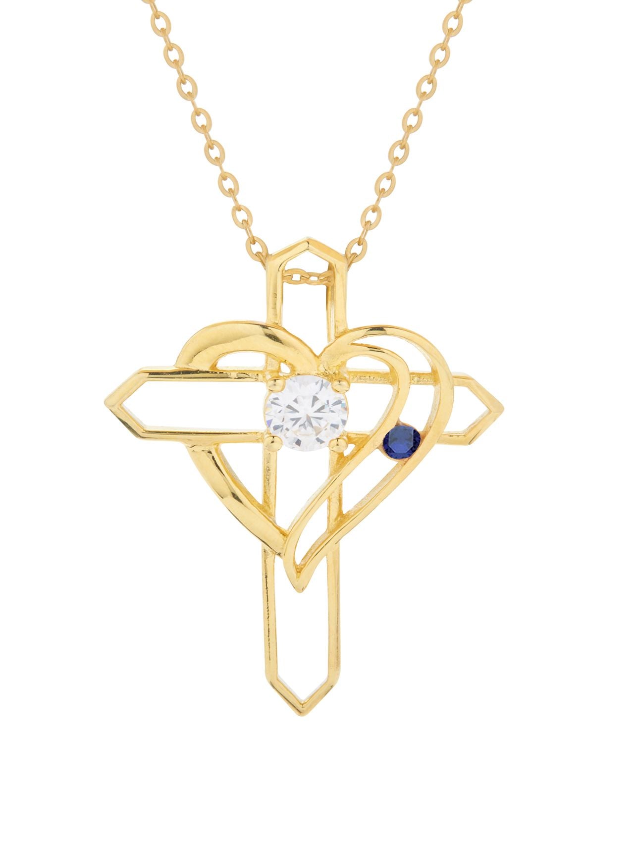  Relativity Gold Plated Heart Cross w/ Birthstone Necklace - Royal Blue - Bonton