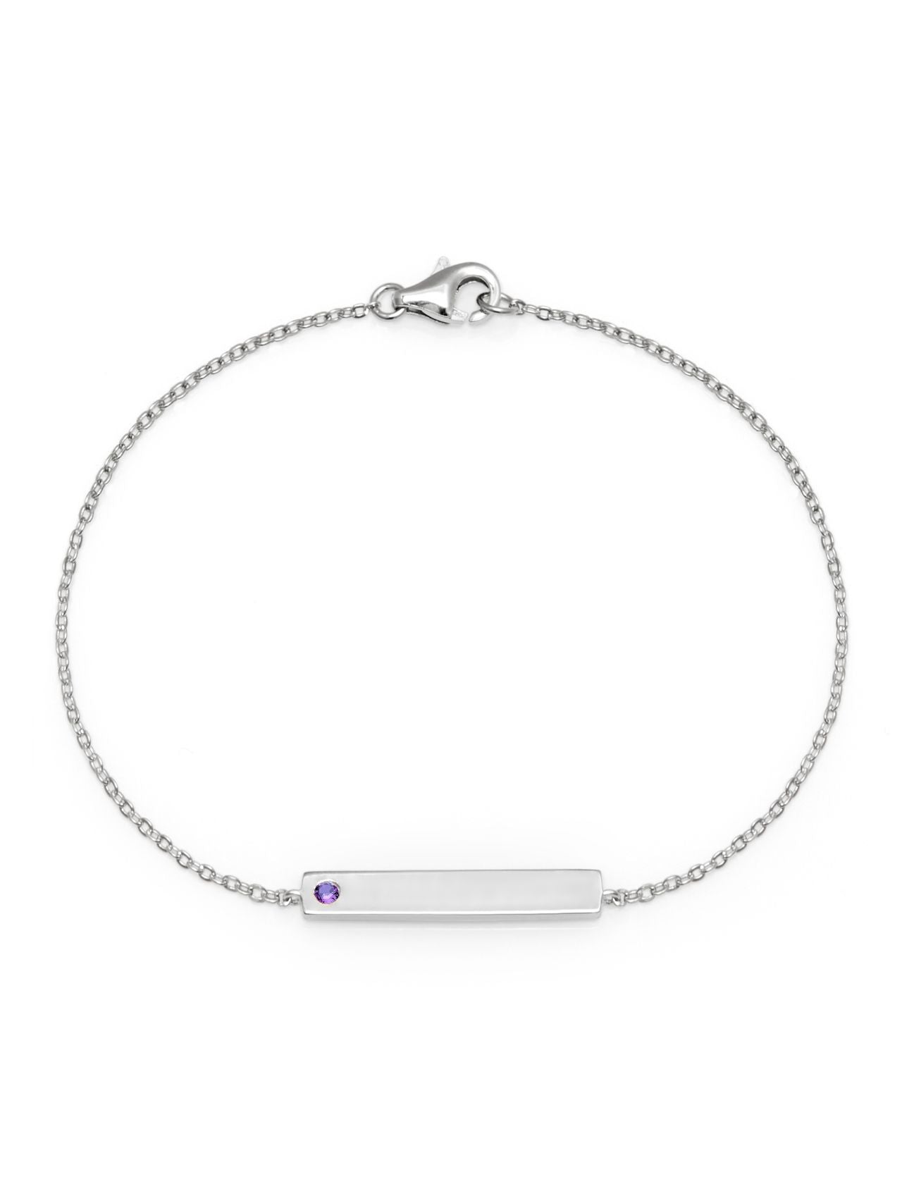  Relativity Silver Bar Plate w/ Birthstone Bracelet - Purple - Bonton