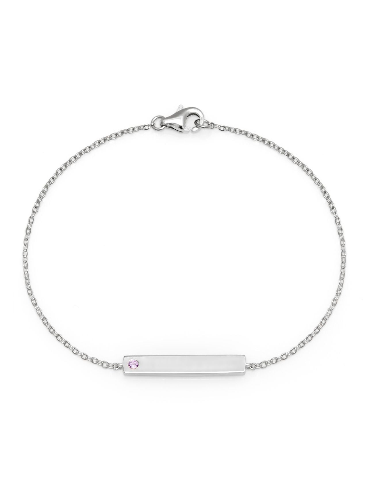  Relativity Silver Bar Plate w/ Birthstone Bracelet - Violet - Bonton