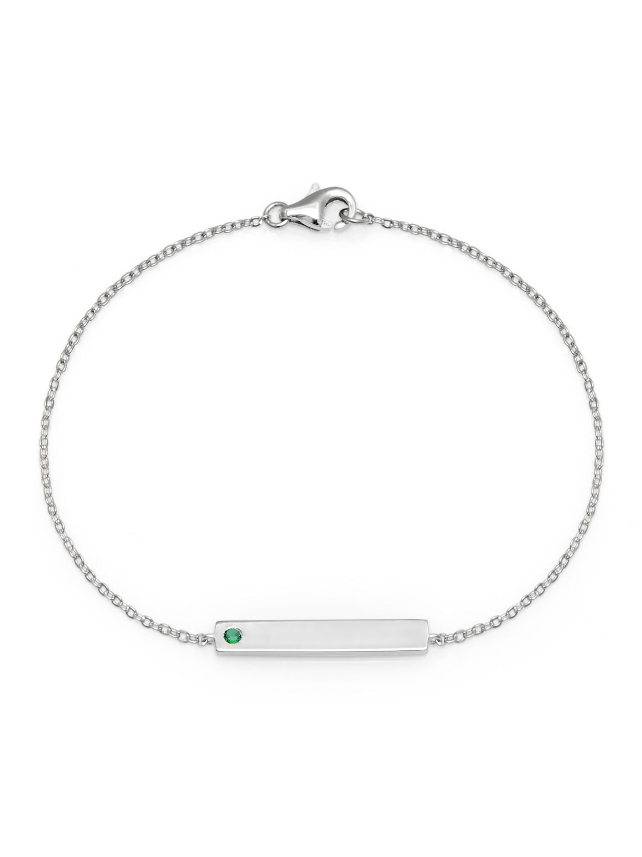  Relativity Silver Bar Plate w/ Birthstone Bracelet - Green - Bonton