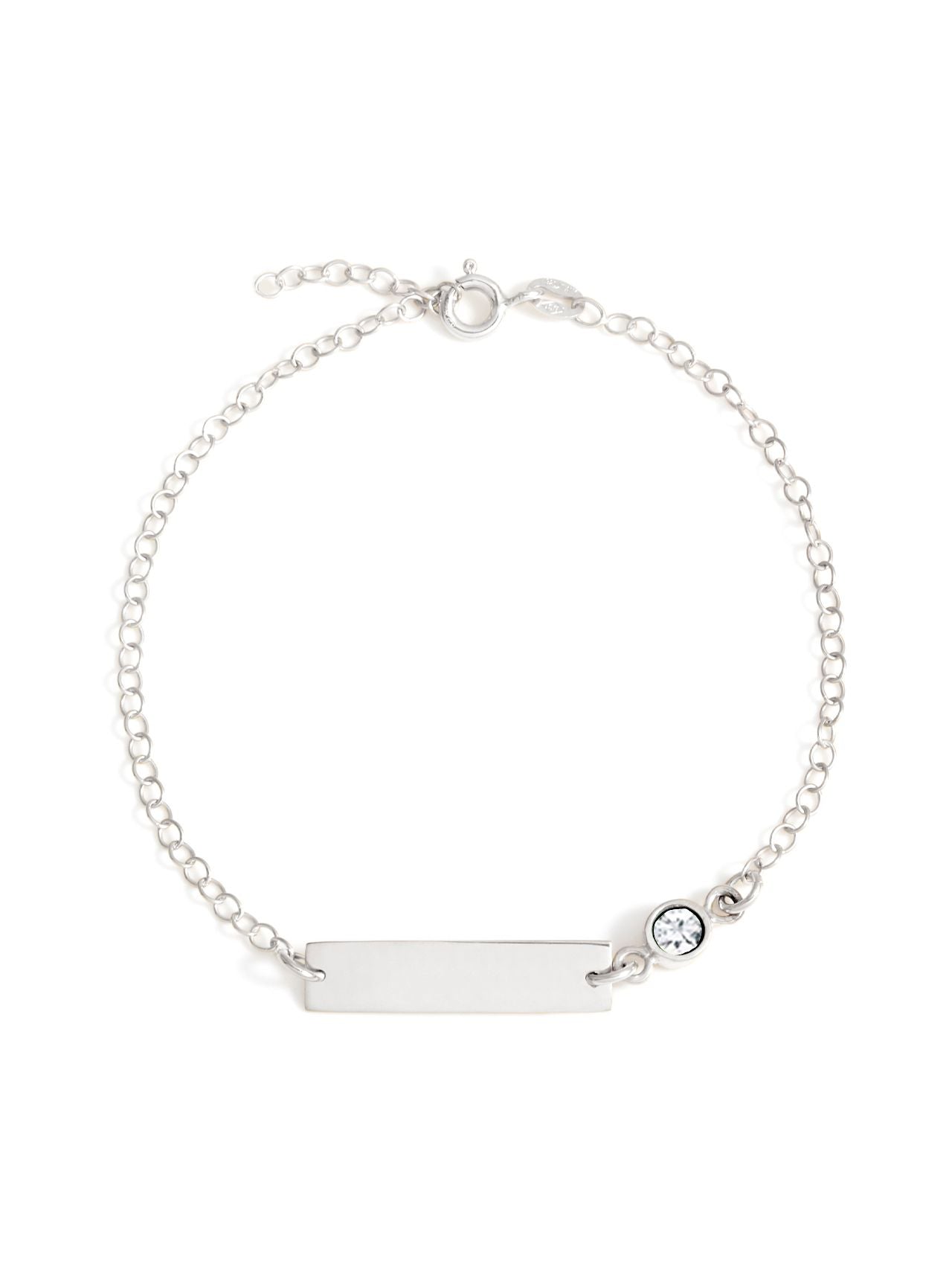  Relativity Silver Bar Bracelet w/ Bezel Birthstone - Clear - Bonton