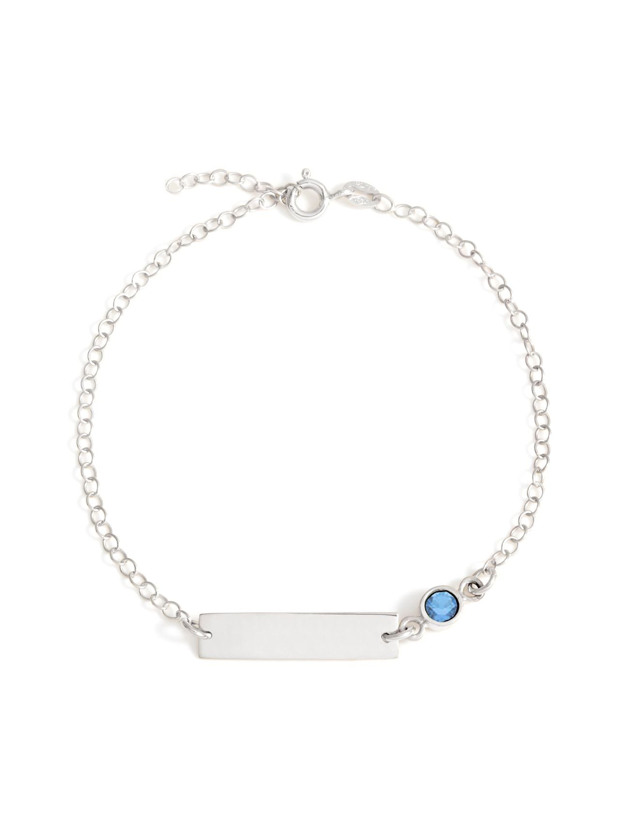  Relativity Silver Bar Bracelet w/ Bezel Birthstone - Blue - Bonton