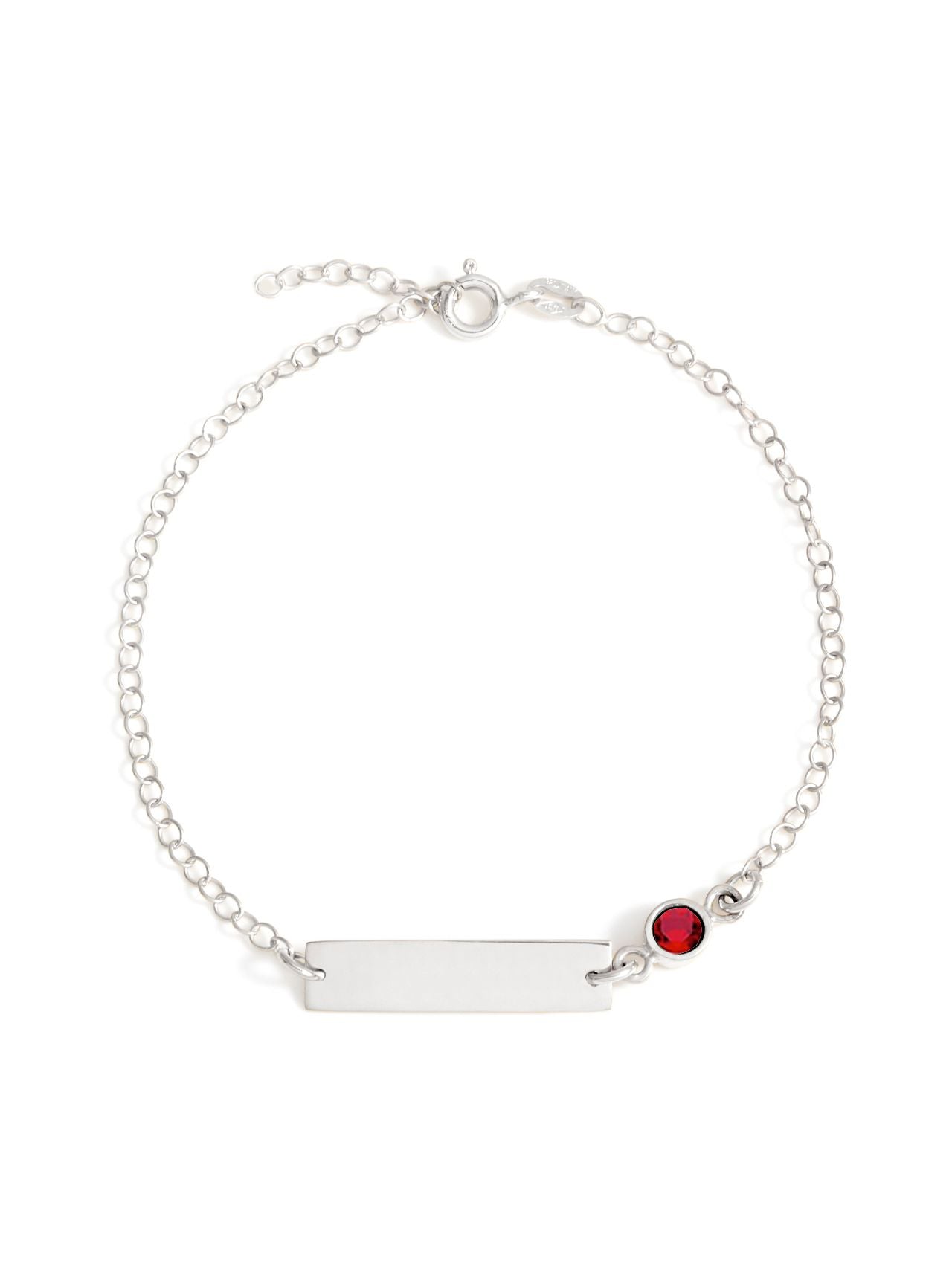  Relativity Silver Bar Bracelet w/ Bezel Birthstone - Red - Bonton