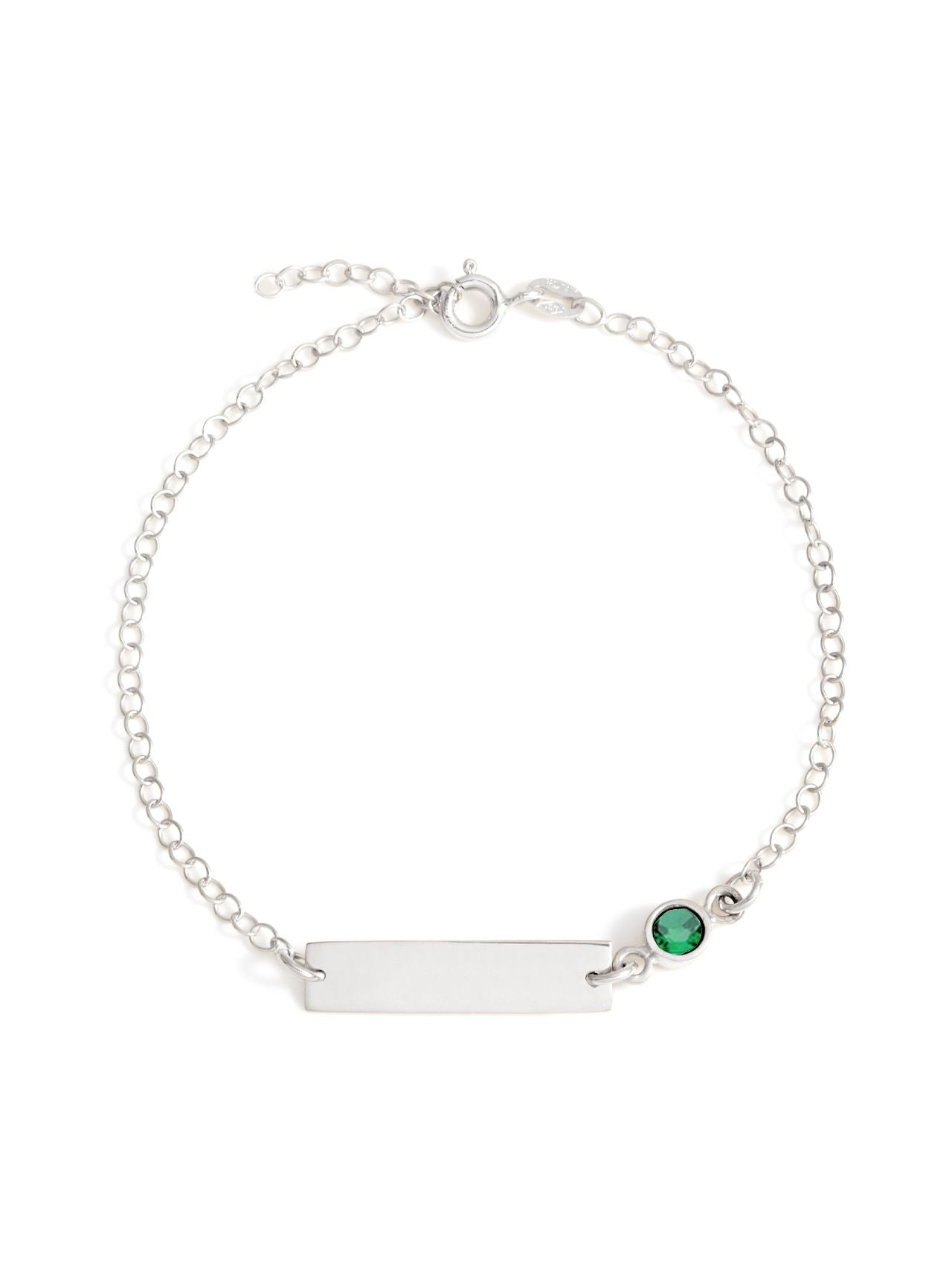  Relativity Silver Bar Bracelet w/ Bezel Birthstone - Green - Bonton