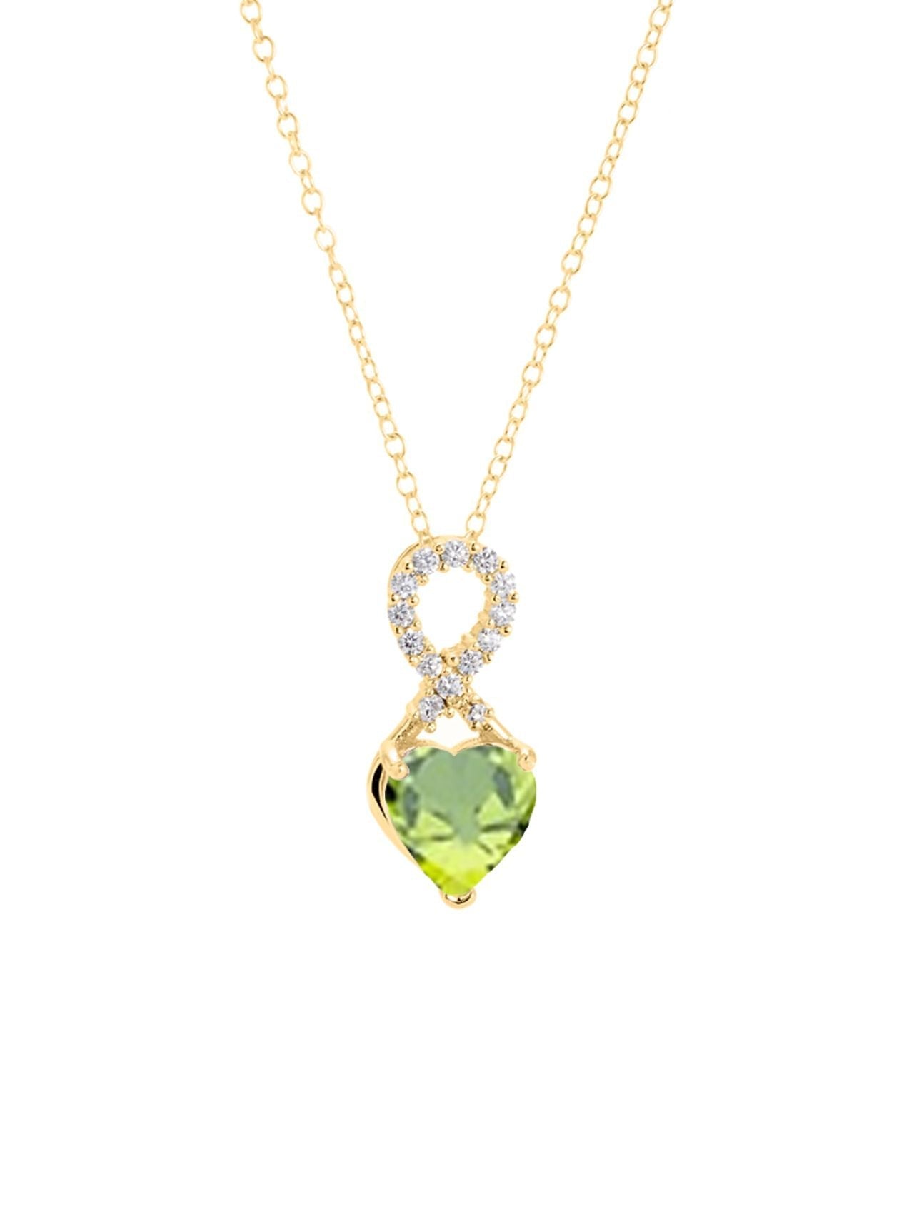  Relativity Gold Infinity Shaped Encrusted Birthstone Heart Necklace - Light Green - Bonton