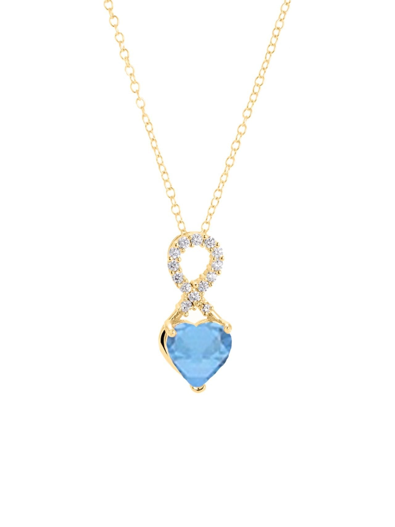  Relativity Gold Infinity Shaped Encrusted Birthstone Heart Necklace - Blue - Bonton