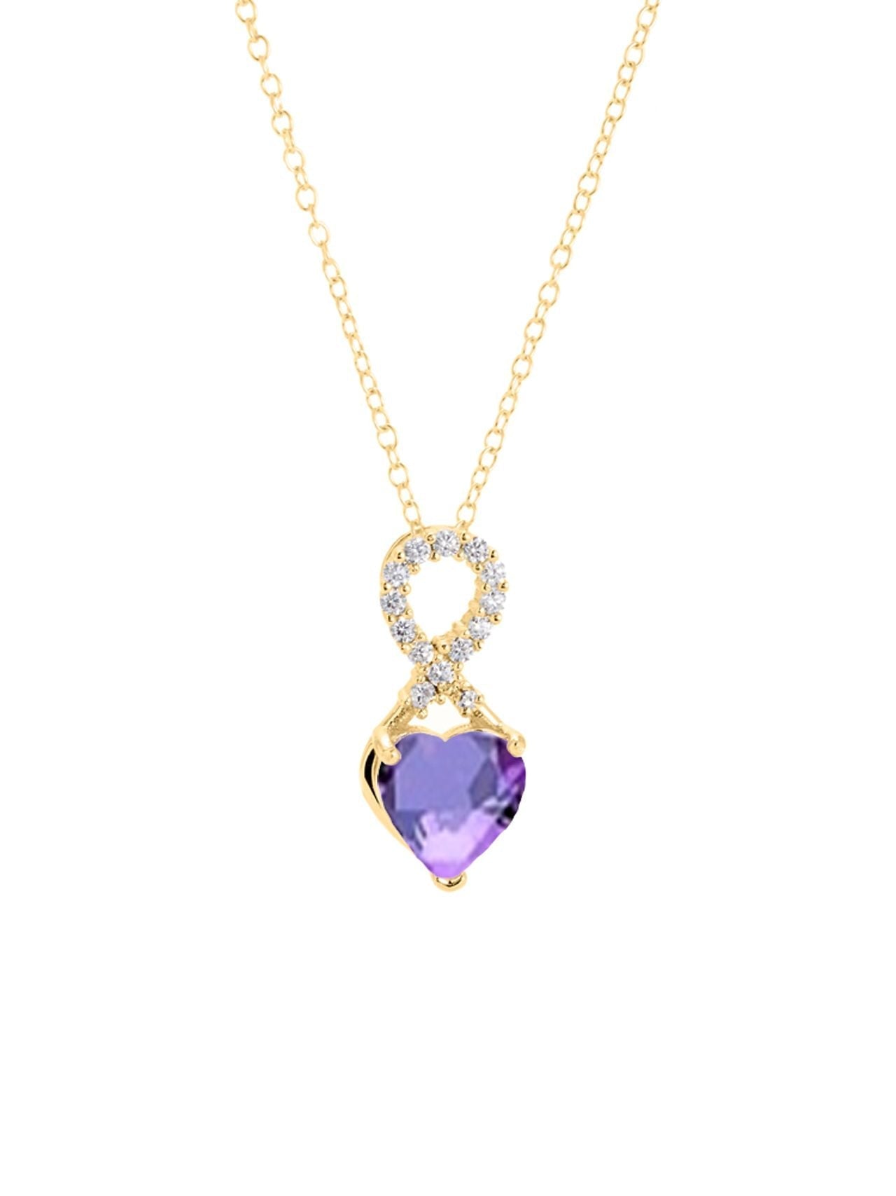  Relativity Gold Infinity Shaped Encrusted Birthstone Heart Necklace - Purple - Bonton