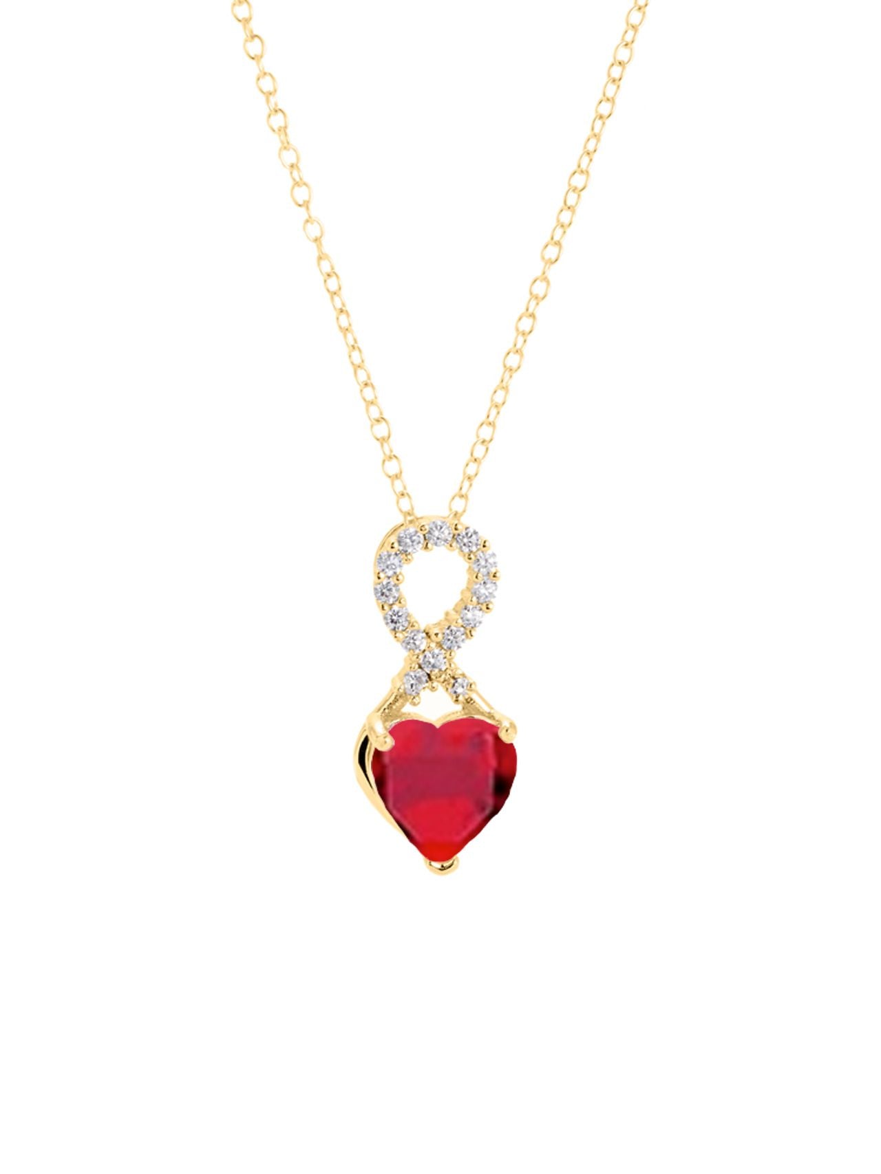  Relativity Gold Infinity Shaped Encrusted Birthstone Heart Necklace - Red - Bonton