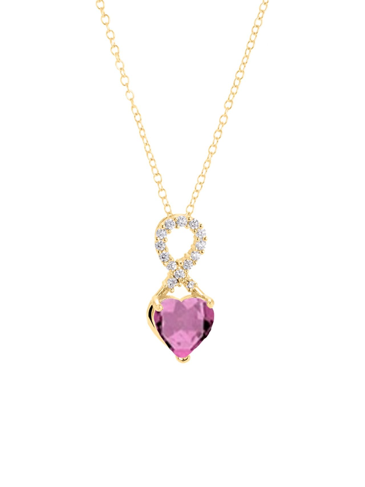  Relativity Gold Infinity Shaped Encrusted Birthstone Heart Necklace - Violet - Bonton