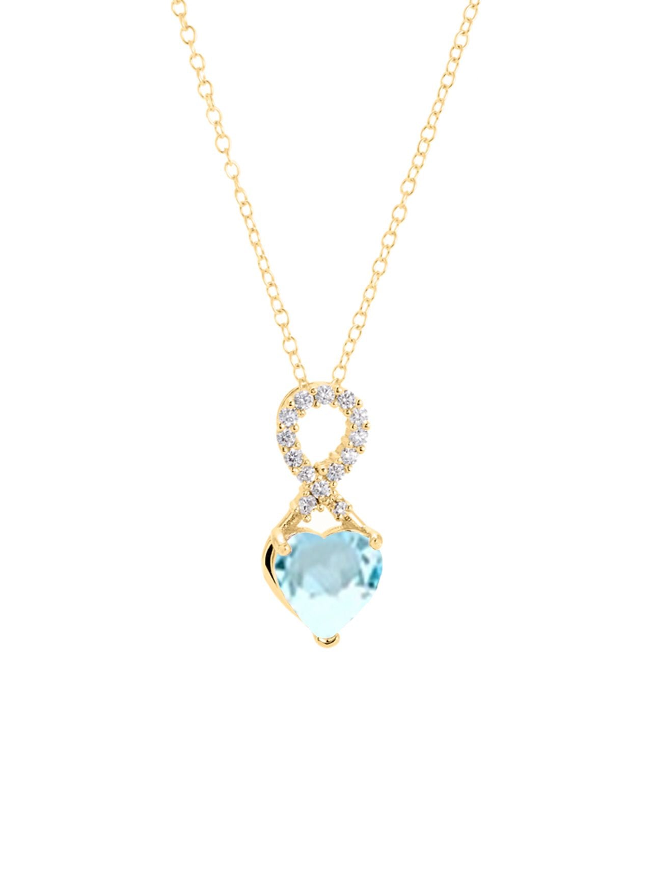  Relativity Gold Infinity Shaped Encrusted Birthstone Heart Necklace - Light Blue - Bonton