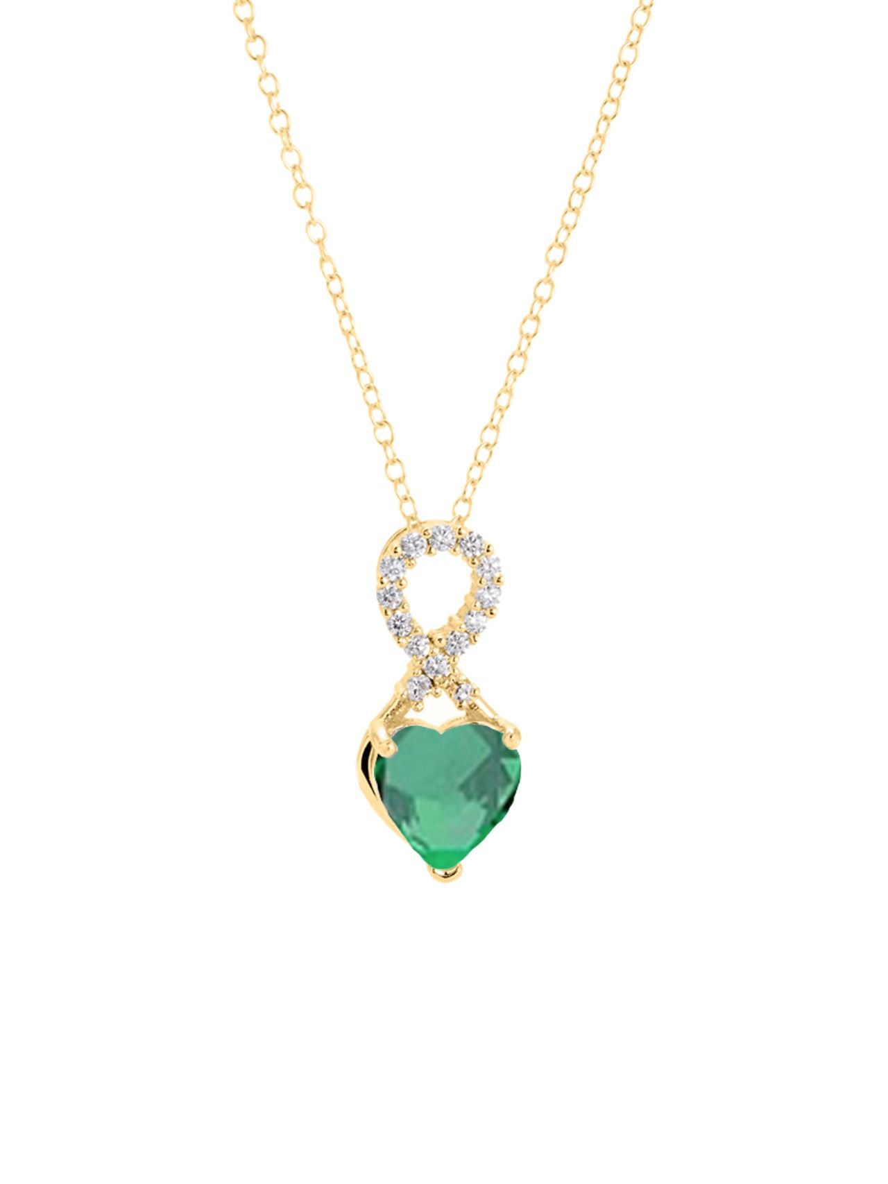  Relativity Gold Infinity Shaped Encrusted Birthstone Heart Necklace - Green - Bonton