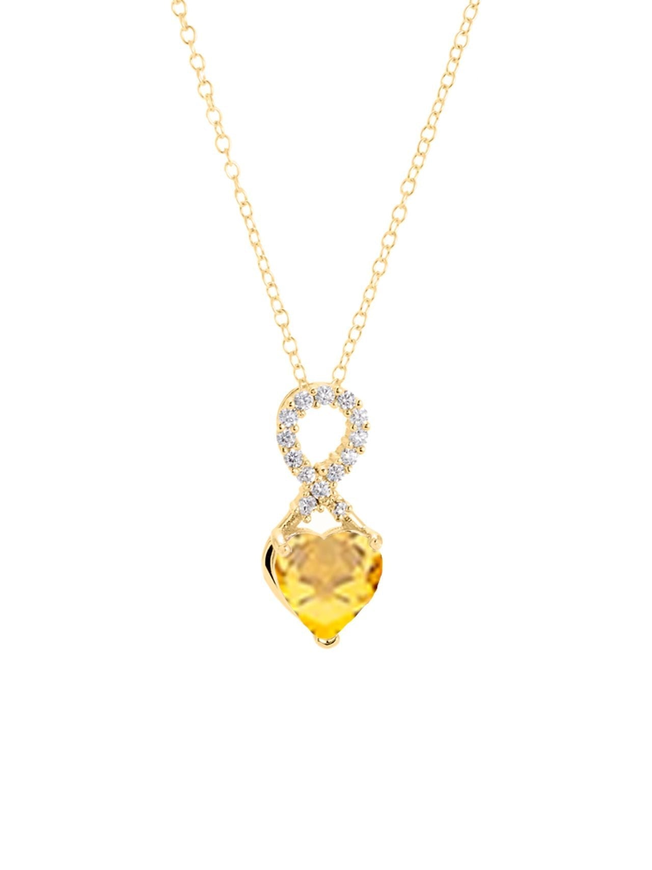  Relativity Gold Infinity Shaped Encrusted Birthstone Heart Necklace - Yellow - Bonton