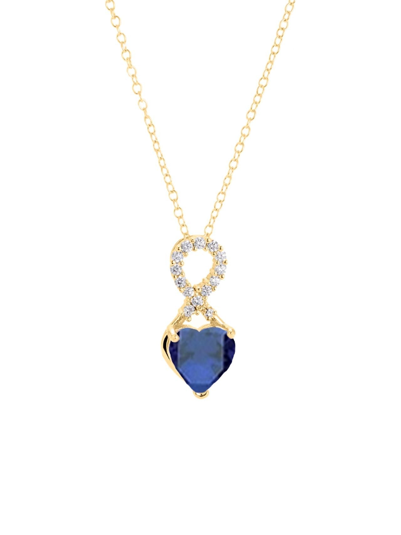  Relativity Gold Infinity Shaped Encrusted Birthstone Heart Necklace - Royal Blue - Bonton