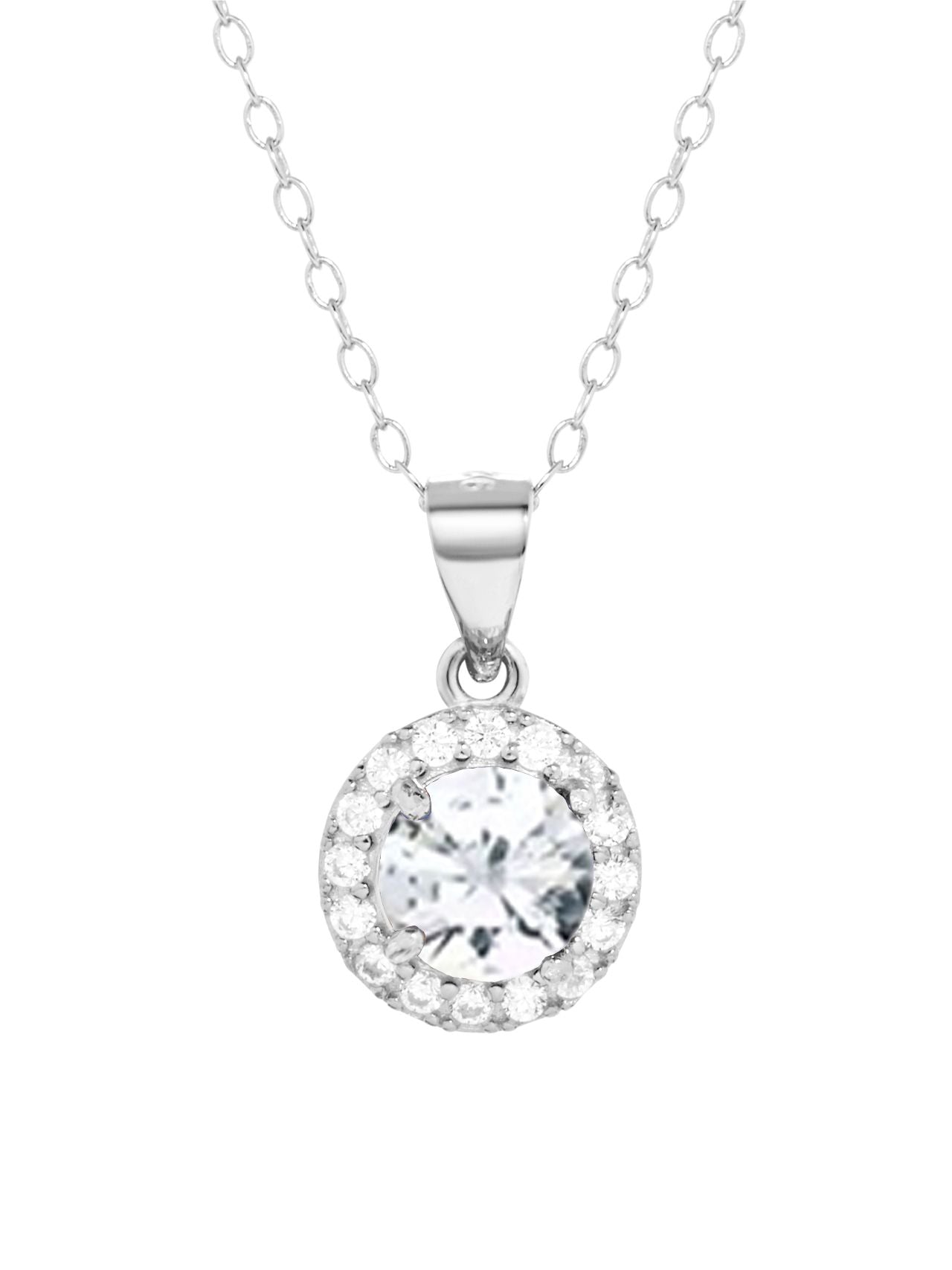  Relativity Silver Halo w/ Birthstone Necklace - Clear - Bonton