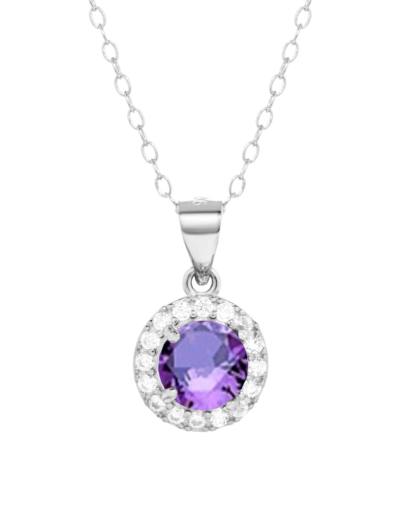  Relativity Silver Halo w/ Birthstone Necklace - Purple - Bonton