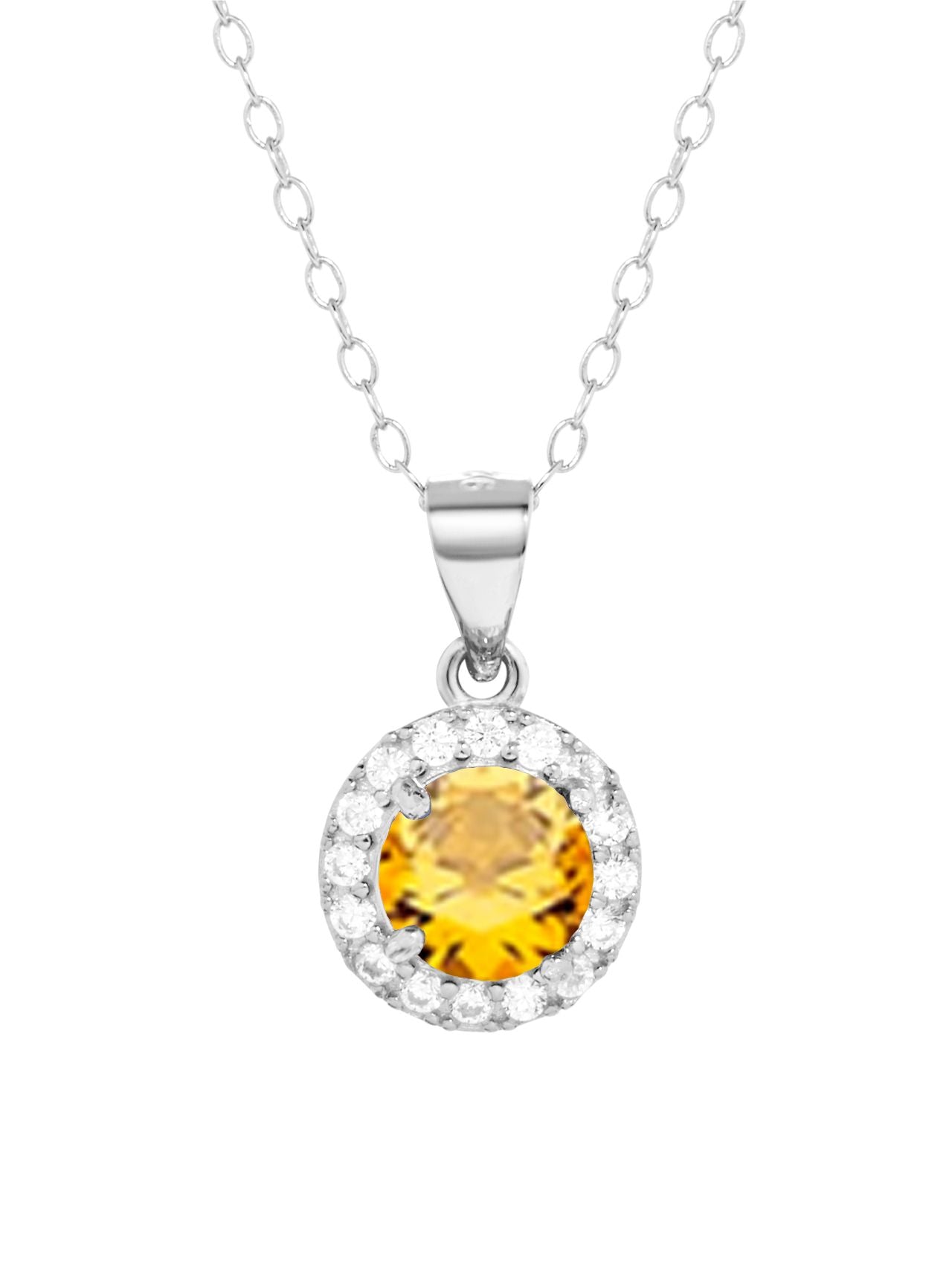  Relativity Silver Halo w/ Birthstone Necklace - Yellow - Bonton