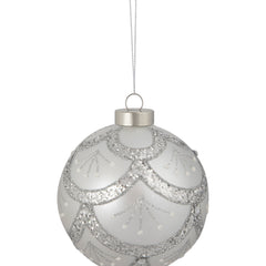 4" Glittered Cosmoid Silver Glass Christmas Ball Ornament