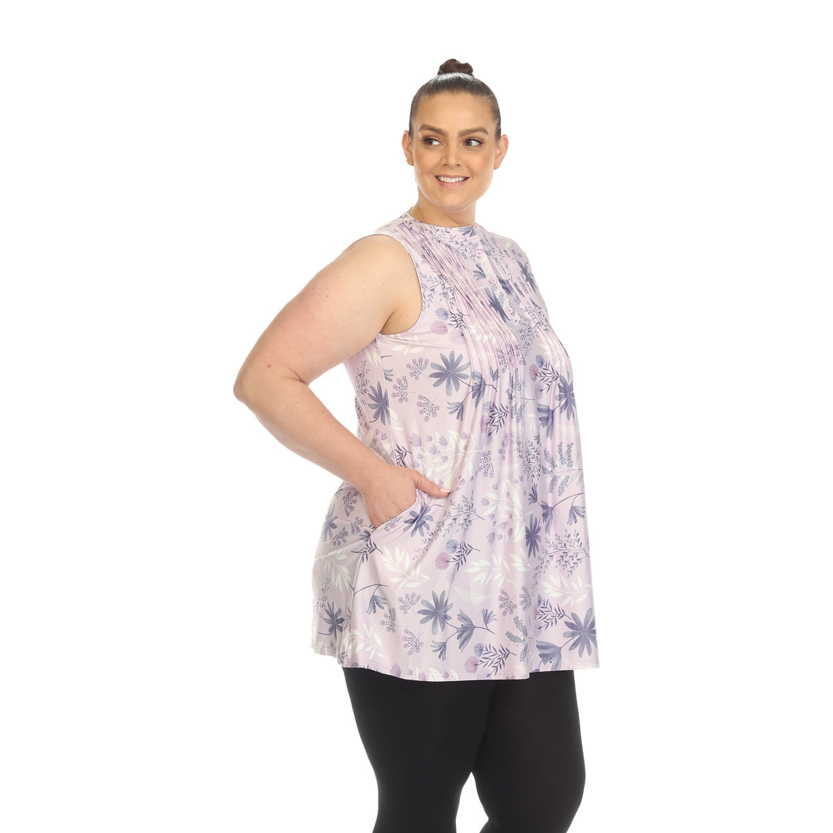  White Mark Plus Size Floral Sleeveless Tunic Top - 1X - Bonton