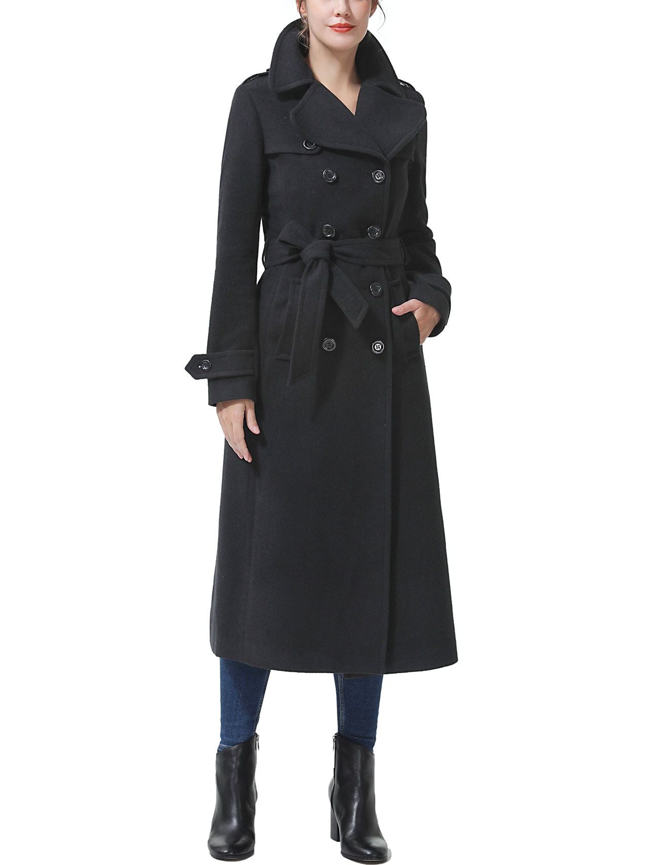  BGSD Women's Dee Full Length Long Wool Trench Coat - Black - Bonton