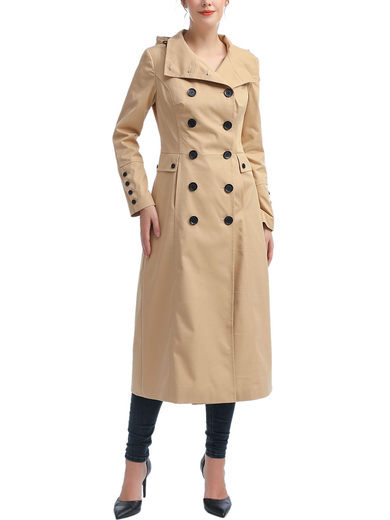  BGSD Women's Kelly Water-Resistant Hooded Maxi Trench Coat - Tan - Bonton