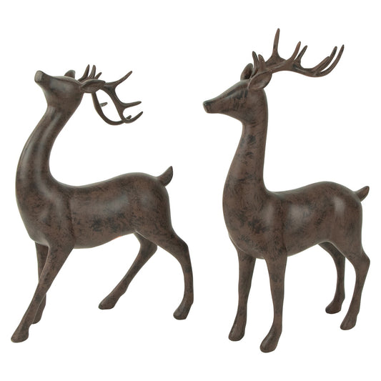 Standing Deer Christmas Decorations - 14" - Brown - Set of 2