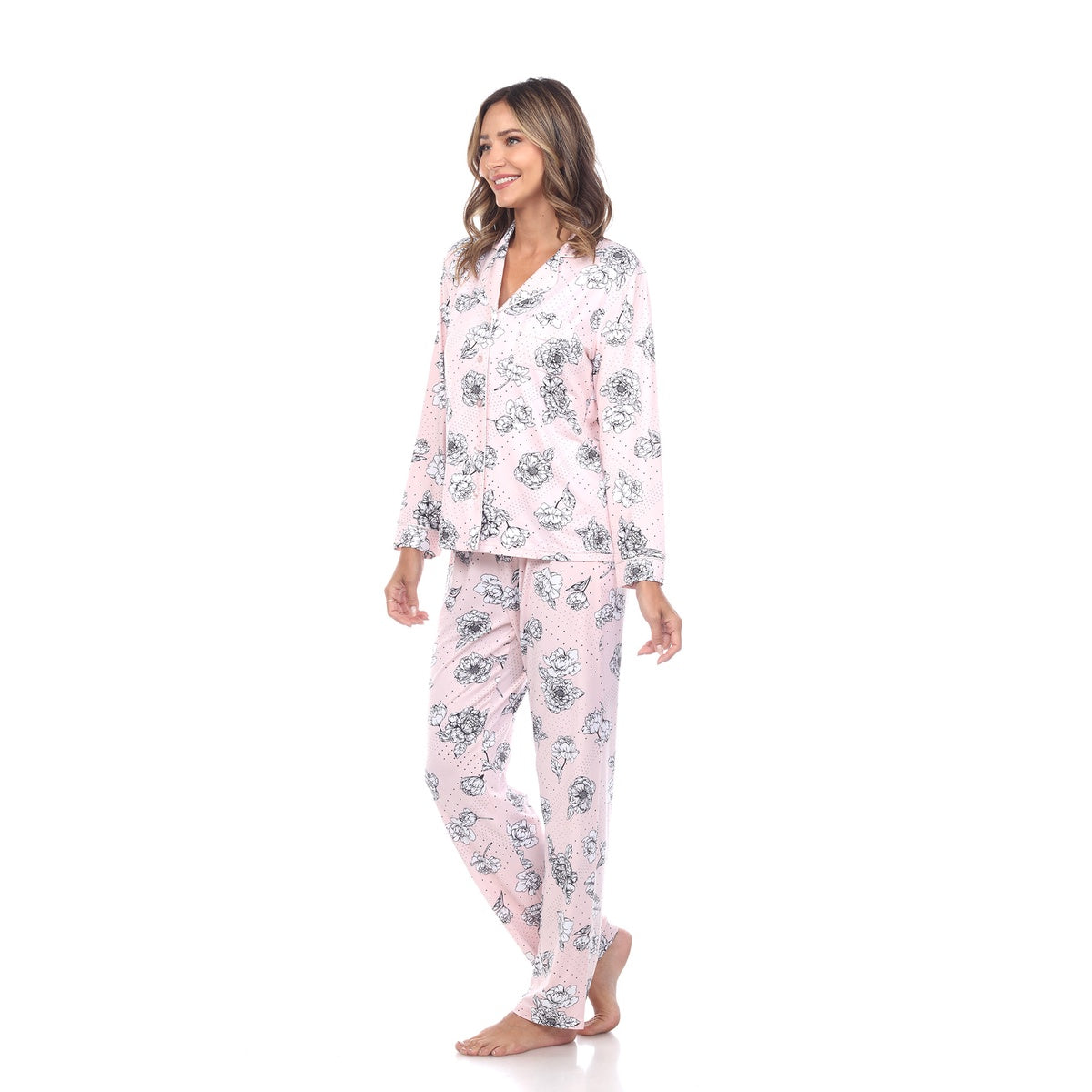  White Mark Women's Long Sleeve Floral Pajama Set - S - Bonton