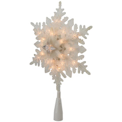 10" Lighted White Frosted 3-D Snowflake Christmas Tree Topper - Clear Lights