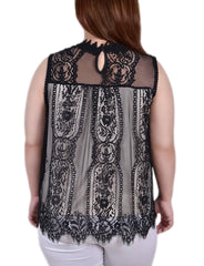 Plus Size Sleeveless Mock Neck Lace Top