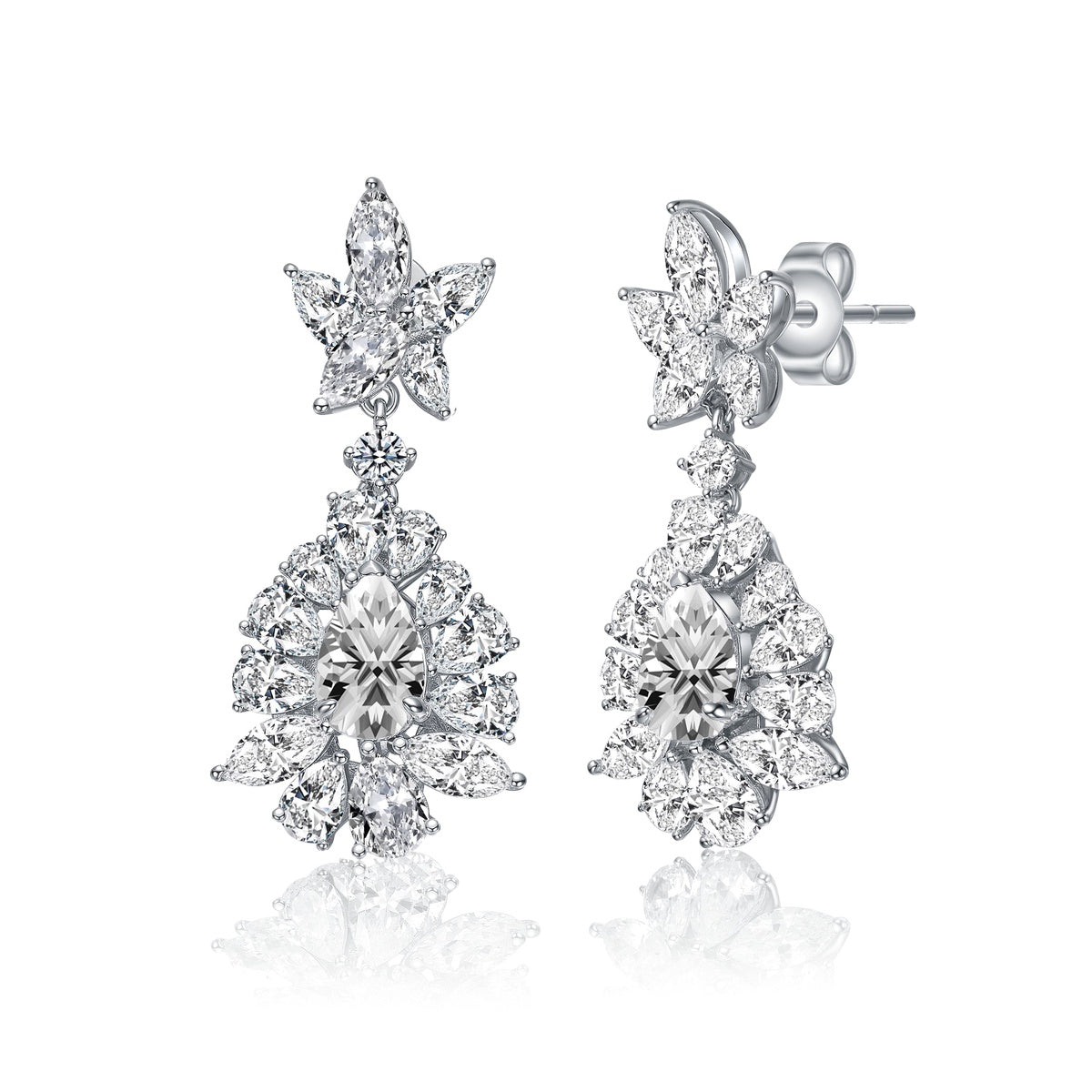  Rachel Glauber White Gold Plated Cubic Zirconia Snowflake Cluster Dangle Earrings - Default Title - Bonton