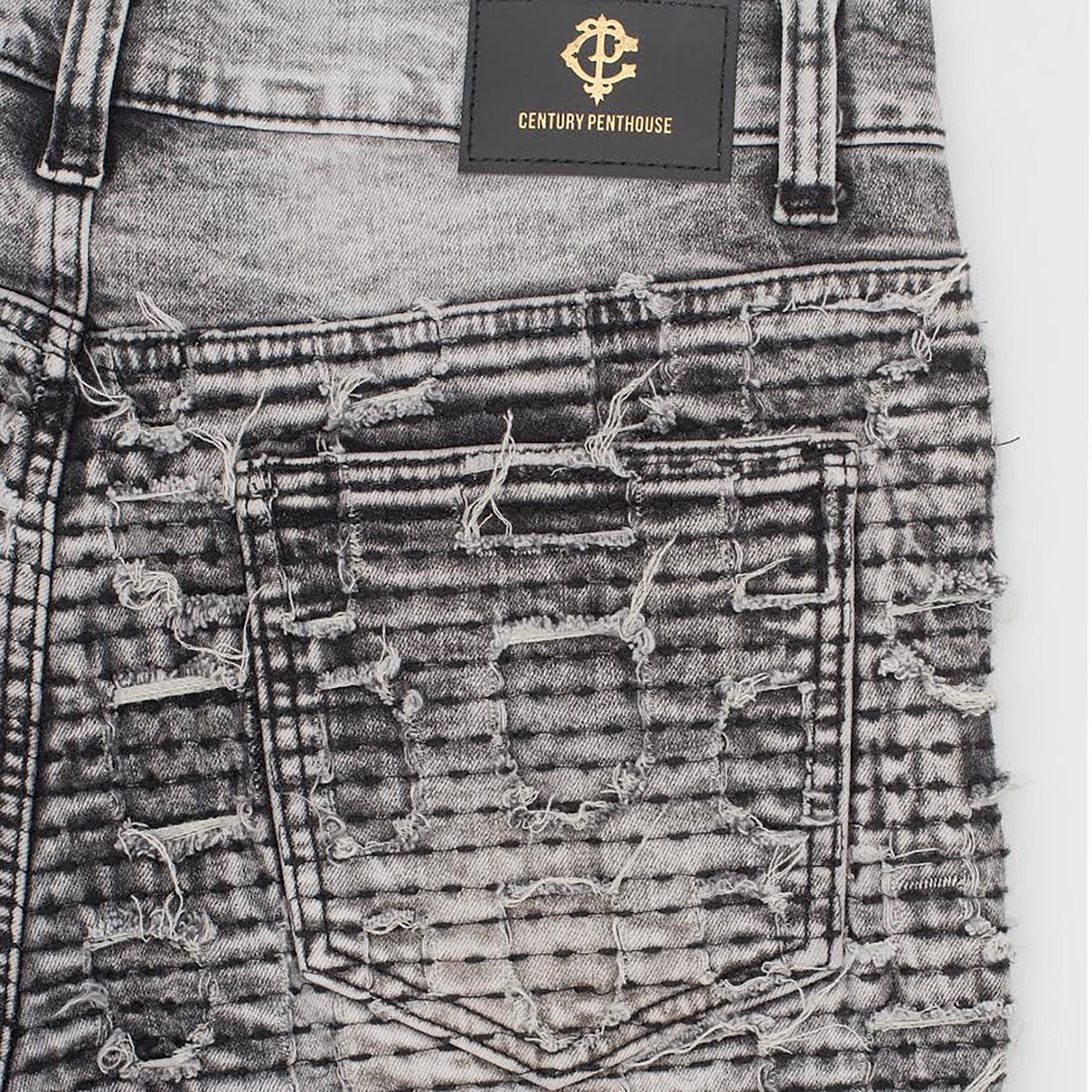  Barocco Patchwork Distressed Denim Jeans - Century Penthouse SMOKE - SMOKE - Bonton