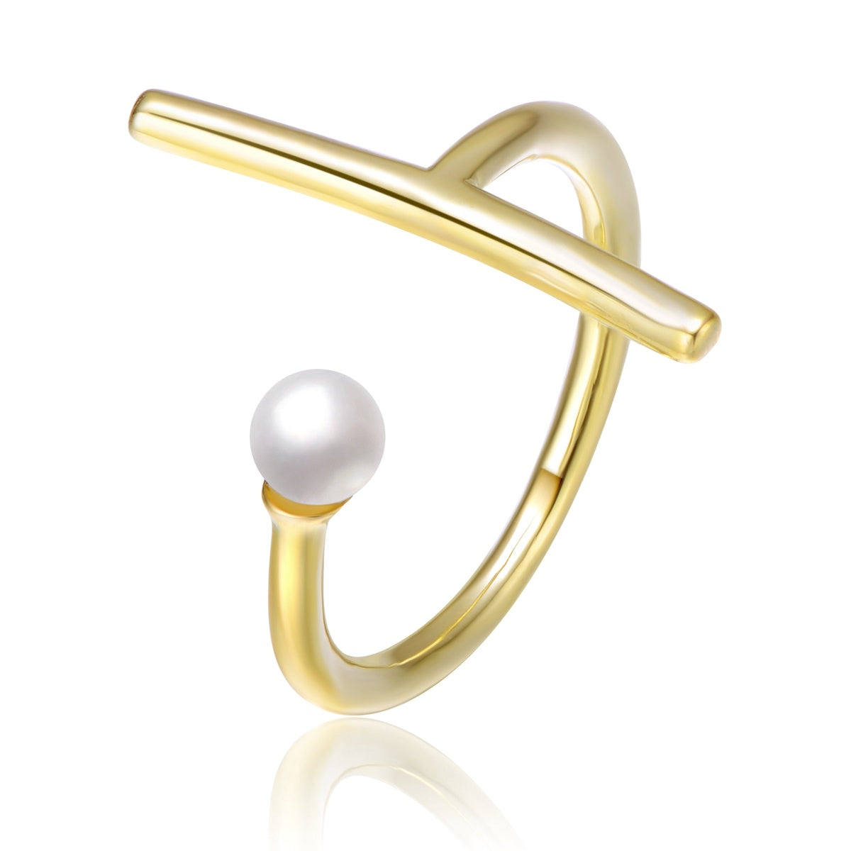  Rachel Glauber 14K Gold Plated Pearl Asymmetrical Open Ring - 6 - Bonton