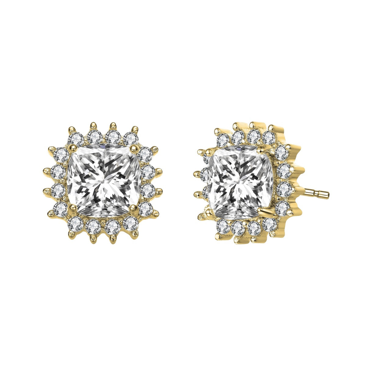  Genevive Ga 14k Gold Plated Clear Round and Radiant Cubic Zirconia Square Stud Earrings - Gold - Bonton