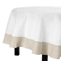 French Home Linen 94" Rotunda Tablecloth - White and Beige