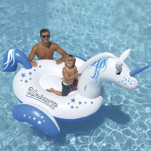 64" Inflatable Blue and White Giant Magical Unicorn Swimming Pool Ride-on Lounge