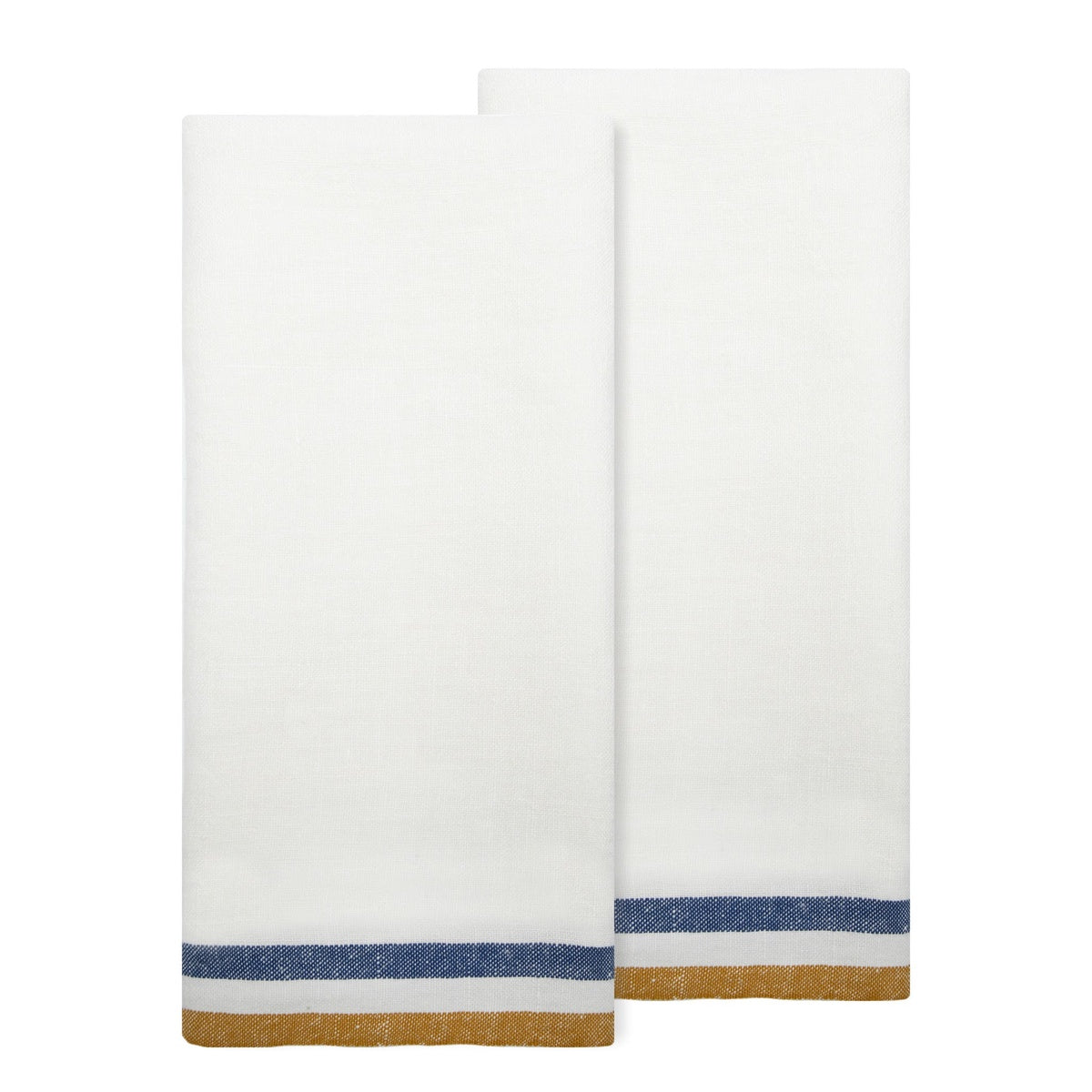  Caravan Normandy White - Tea Towels 20x30 - Set of 2 - Mustard/White/Blue Stripes - Bonton