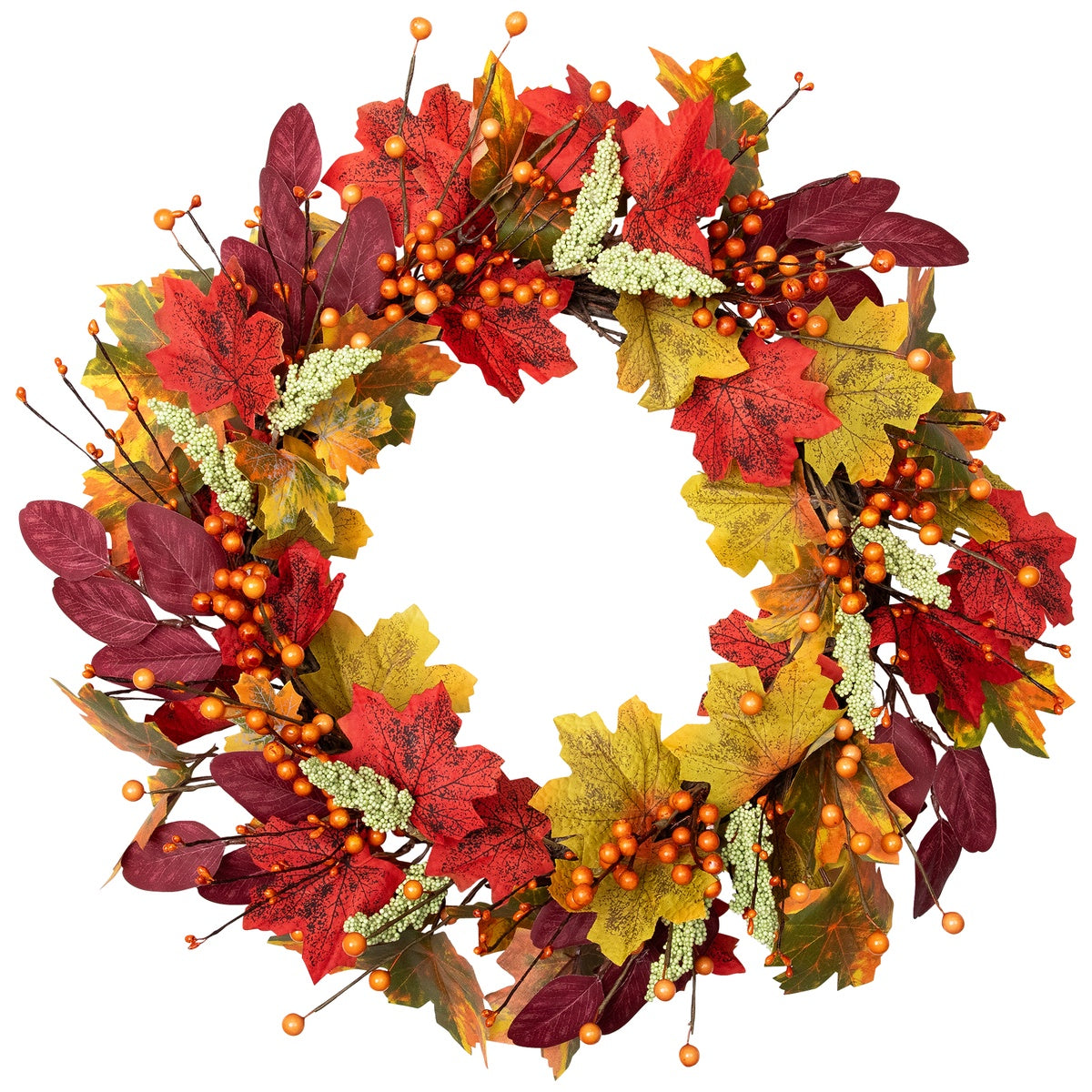  Northlight Leaves and Berries Artificial Fall Harvest Wreath - 20-Inch  Unlit - Default Title - Bonton